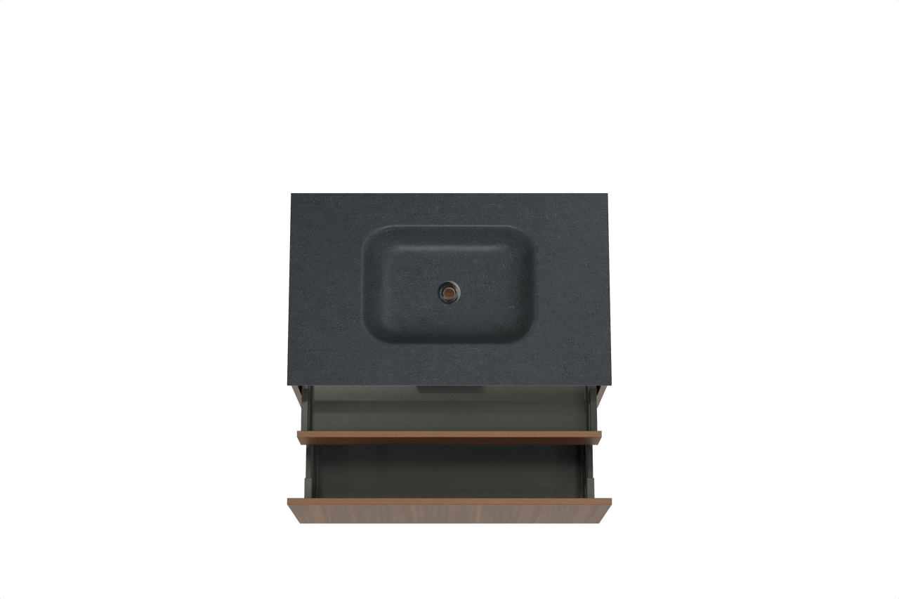 Balmani Sfera hängendes Möbelstück Set: 90 x 55 cm, Amerikanischer Nussbaum, mit Tablo Arcato Einzelwaschtisch, Schwarzes Granit