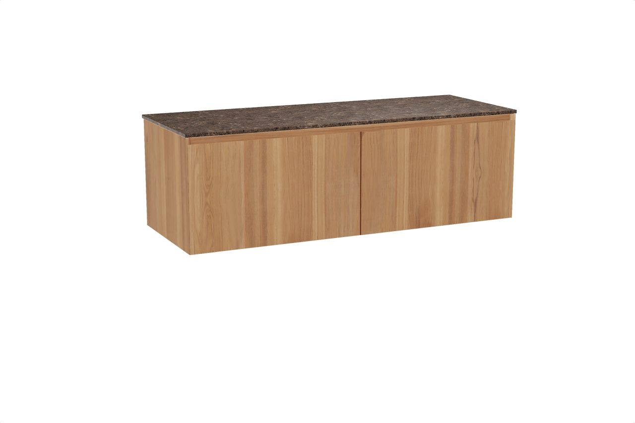 Balmani Idra meuble salle de bains suspendu 150 x 55 cm teck avec Stretto tablette simple ou double en marbre dark emperador