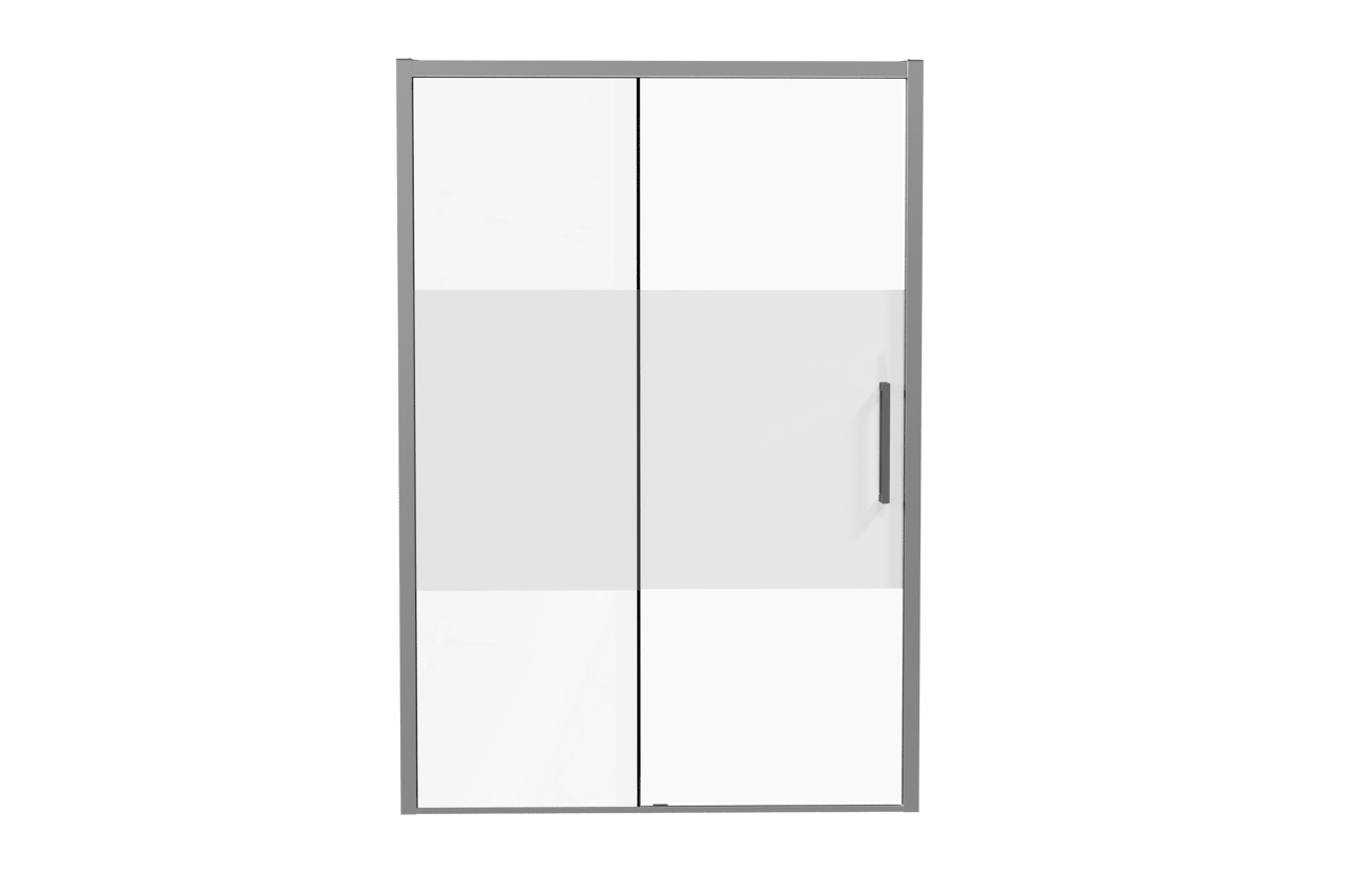 Luca Varess Senses porte coulissante gauche 140 x 200 cm verre transparent avec bande matte profil chrome brillant