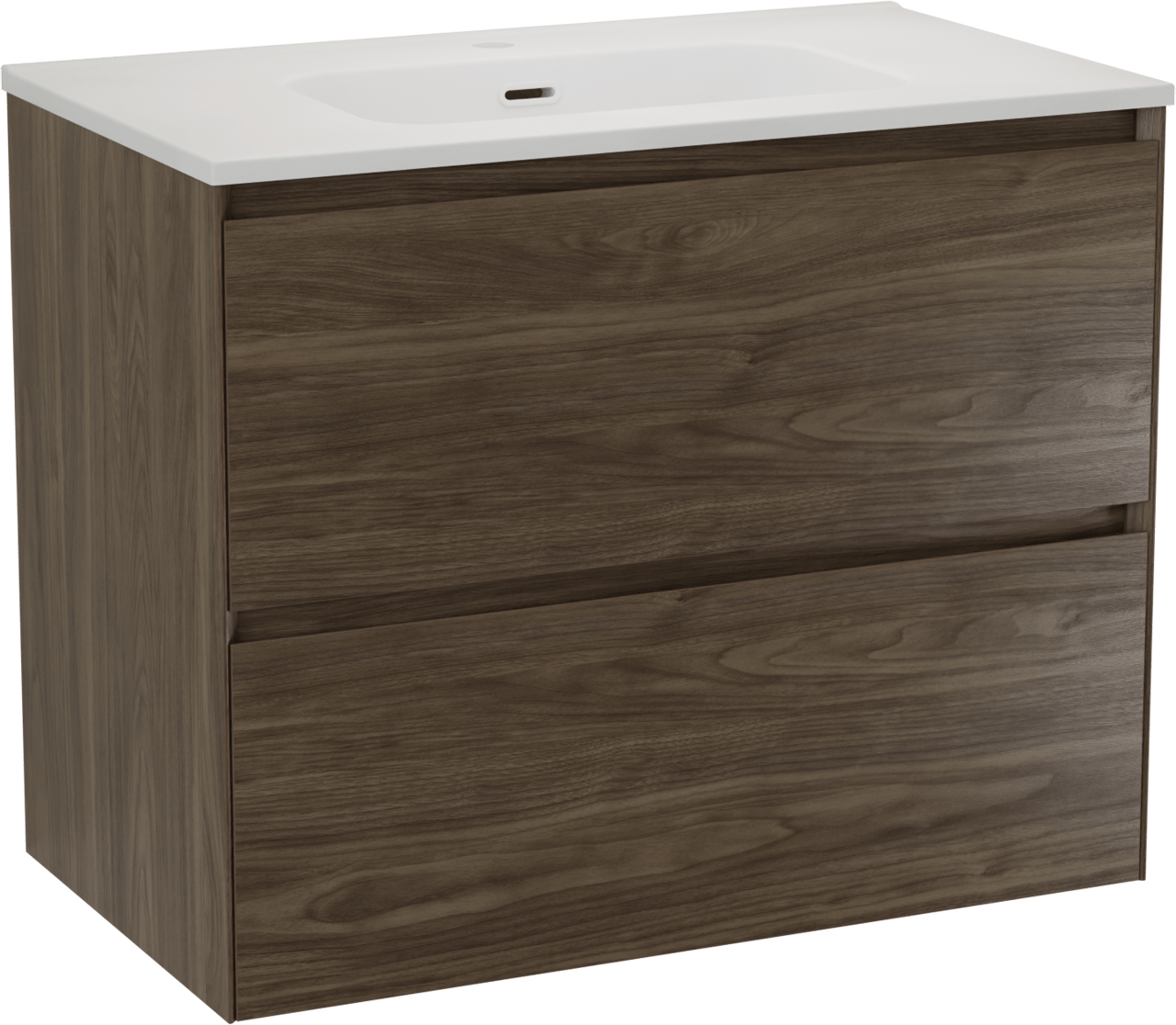 Balmani Mitra Compact zwevend badkamermeubel 80 x 46 cm Amerikaanse notelaar met Nostra enkele wastafel in porselein mat wit