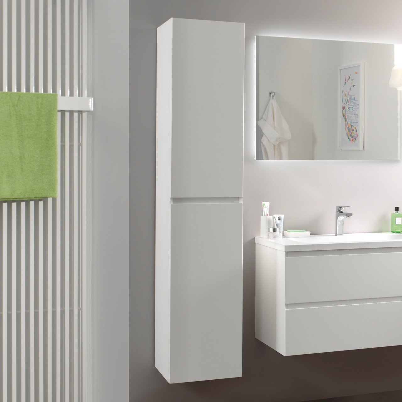 Balmani Mitra/Idra zwevende badkamerkast mat wit 35 x 35 x 169 cm