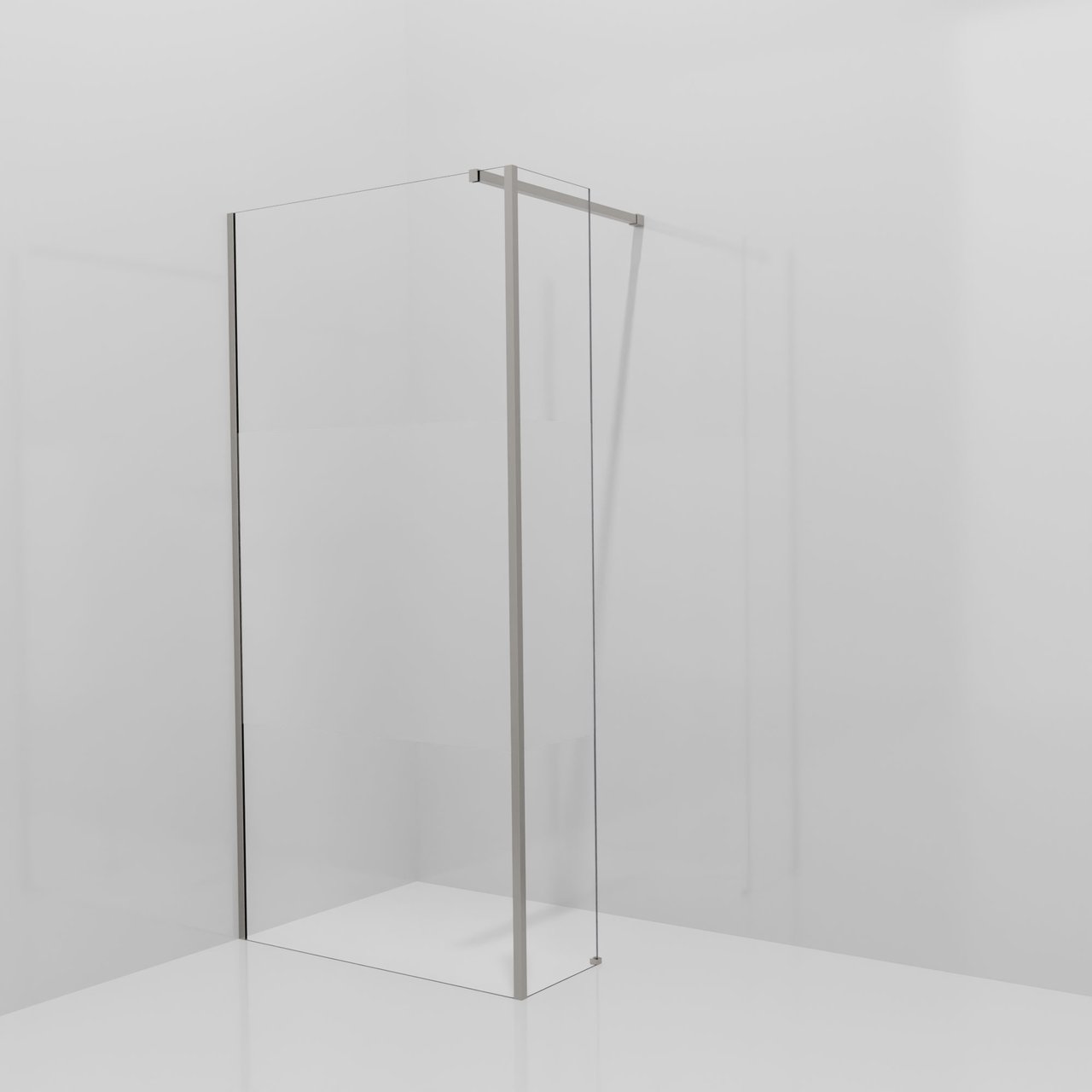 Balmani Modular Walk-In Dusche mit fester Seitenwand: 100 x 200 cm, Klarglas mit mattiertem Streifen, Profil Brushed Inox