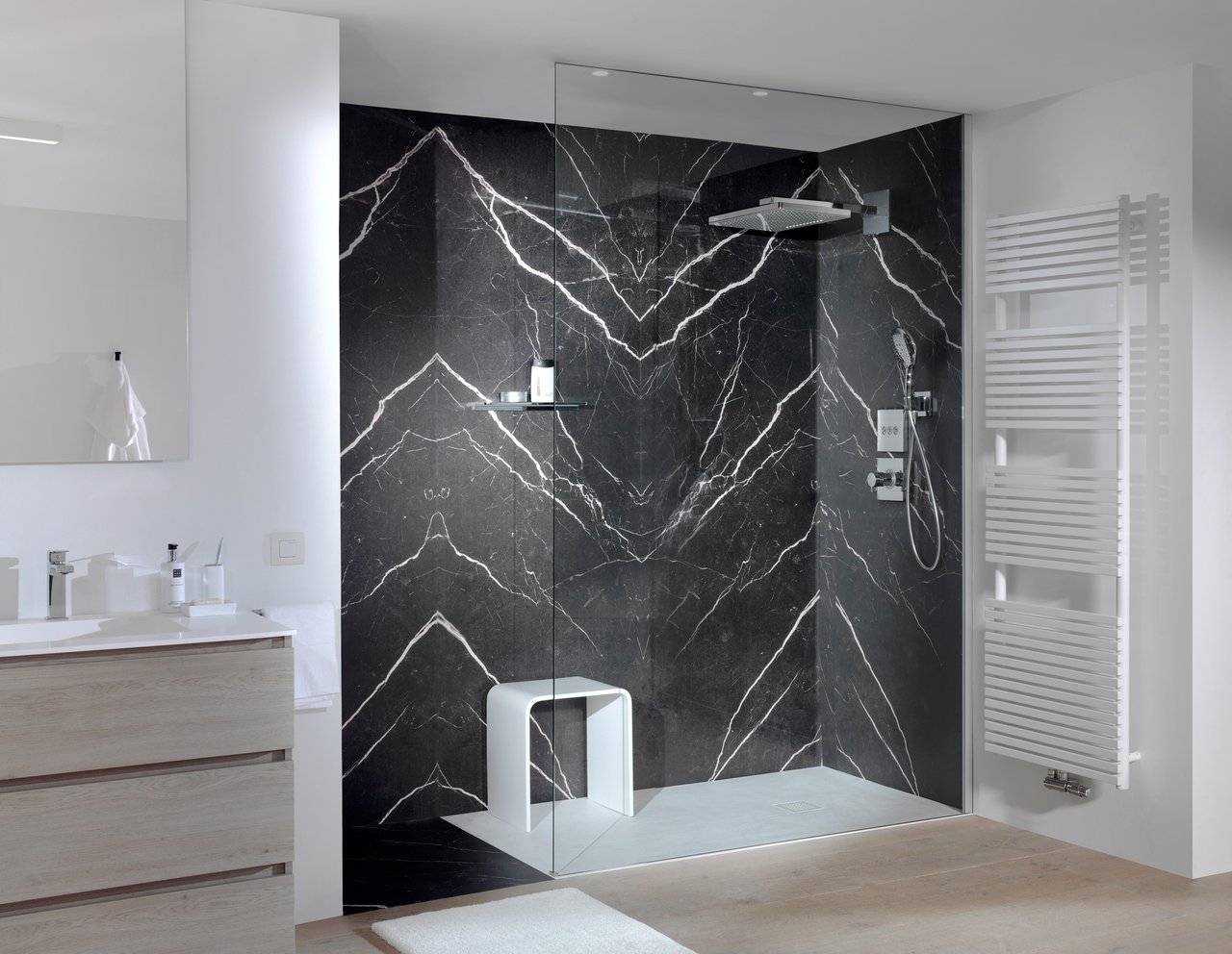 UNIQUEMENT POUR ALLEMAGNE - Vipera Vesuvio sèche-serviettes simple 50 x 180 cm chauffage électrique blanc mat raccordements latéral et central possibles 1.205W, résistance incluse