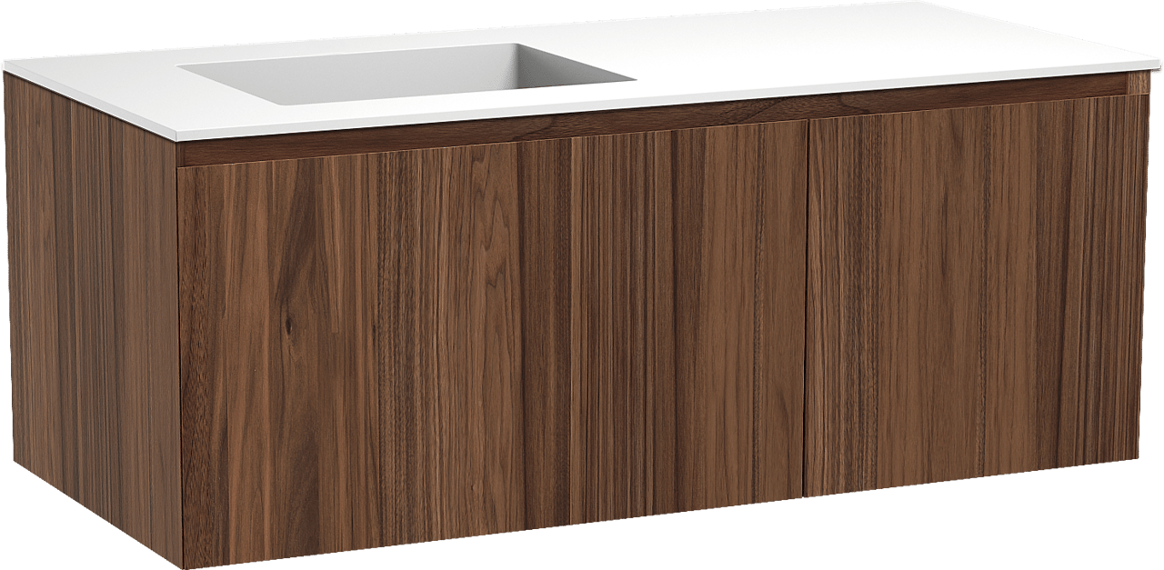 Balmani Idra hängendes Möbelstück Set: 120 x 55 cm, Nussbaum, mit Tablo Stretto Waschtisch links, Solid Surface Weiß matt