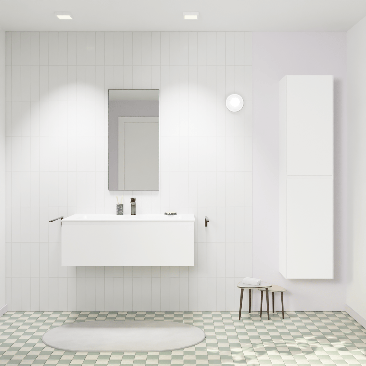 Storke Edge zwevend badkamermeubel 105 x 52 cm mat wit met Mata enkele wastafel voor 2 kraangaten in solid surface mat wit