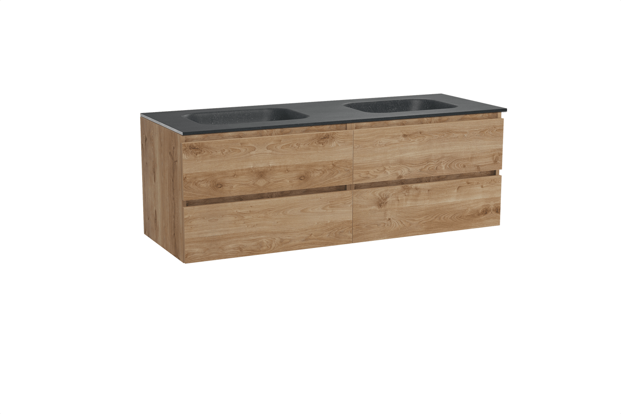 Balmani Lucida meuble salle de bains suspendu 150 x 55 cm chêne brut avec Tablo Arcato double vasque en granit noir