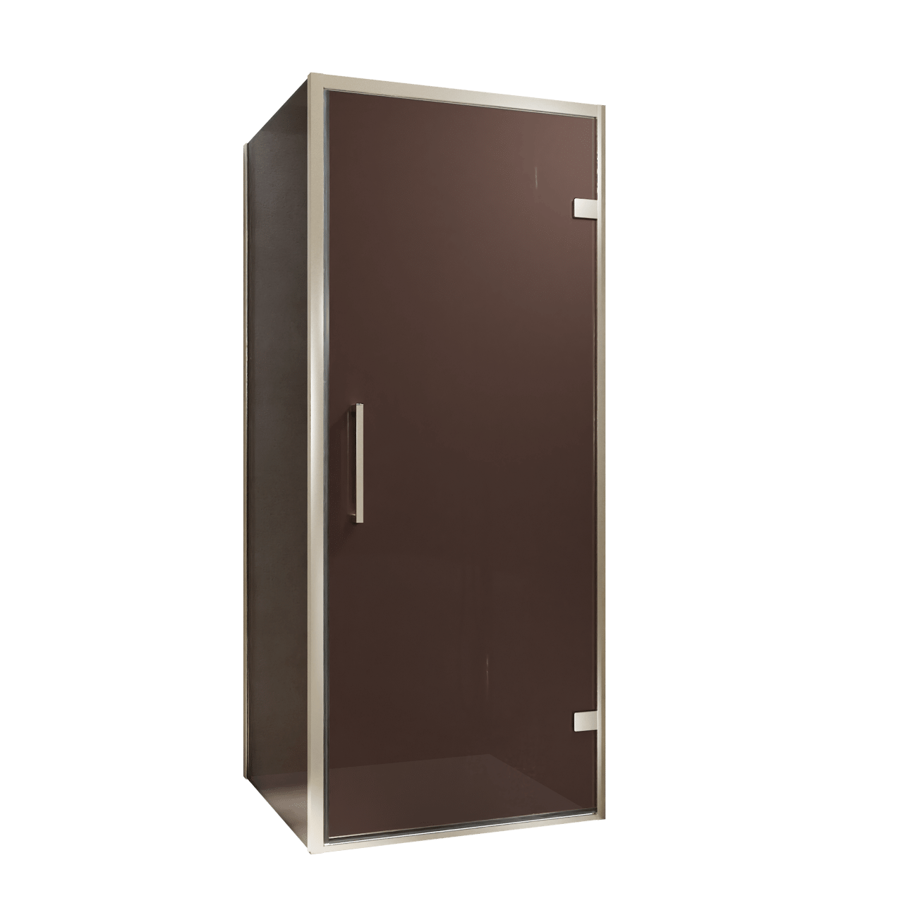 Balmani Senses Design douche en coin avec porte pivotante à droite et paroi latérale fixe, 90 x 90 cm, Bronze, Profil Brushed CoolMetal, coating inclus, coating inclus