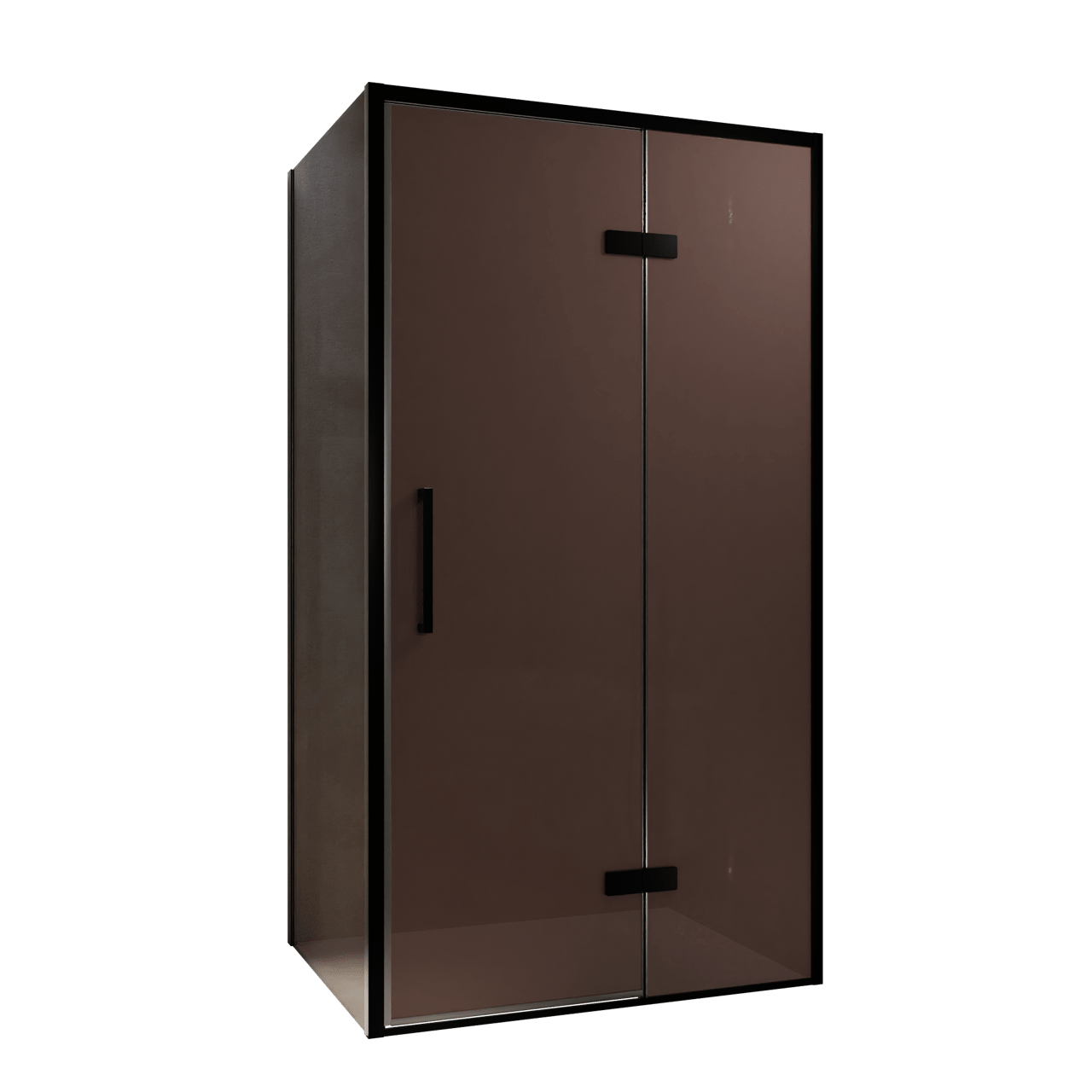 Balmani Senses Design Eckdusche: Drehtür (Rechts) mit fixierte Seitenwand, 100 x 100 cm, Bronze, Profil Schwarz, inklusive Coating