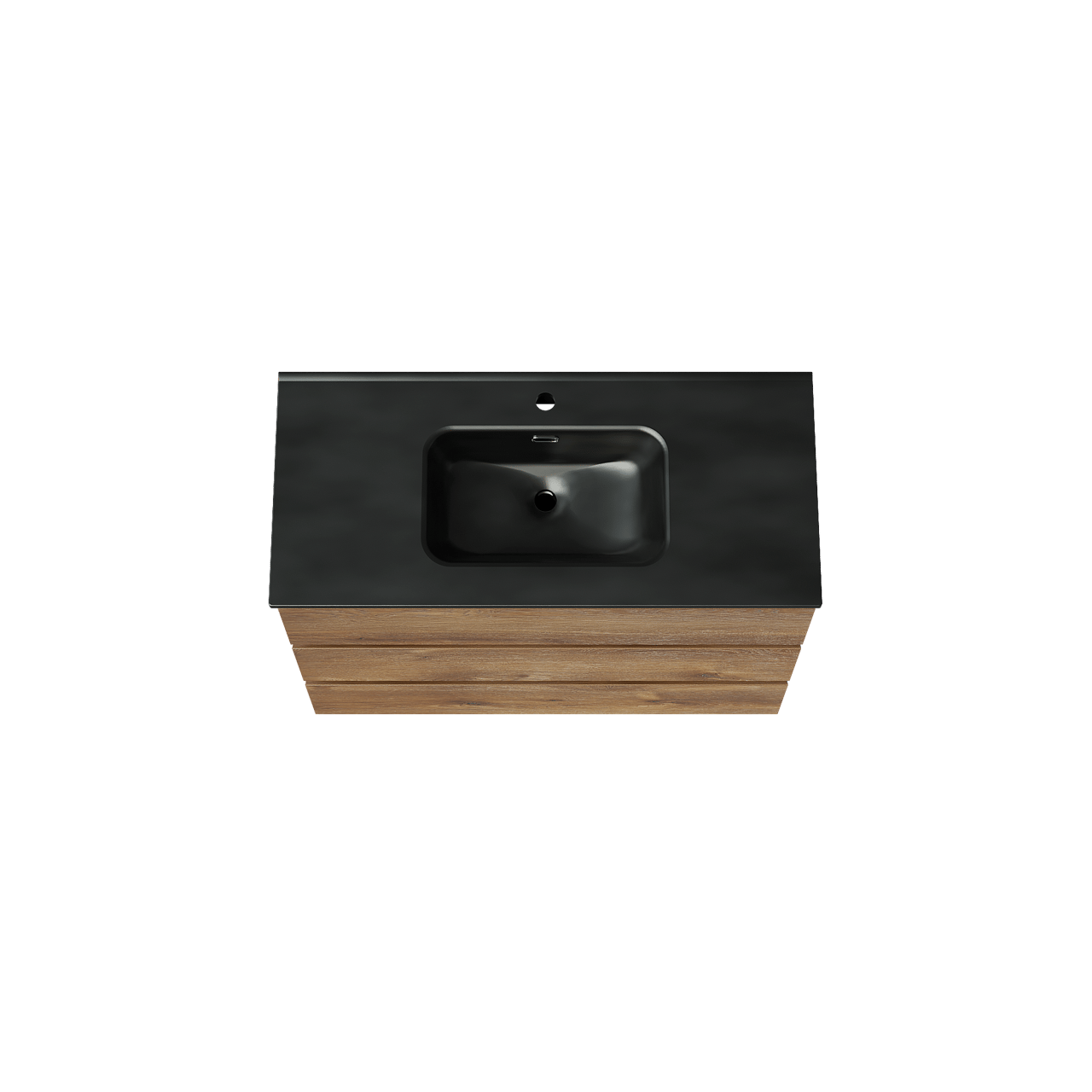 Linie Lado staand badkamermeubel 100 x 46 cm bruine eik met Baro enkele wastafel in porselein mat zwart