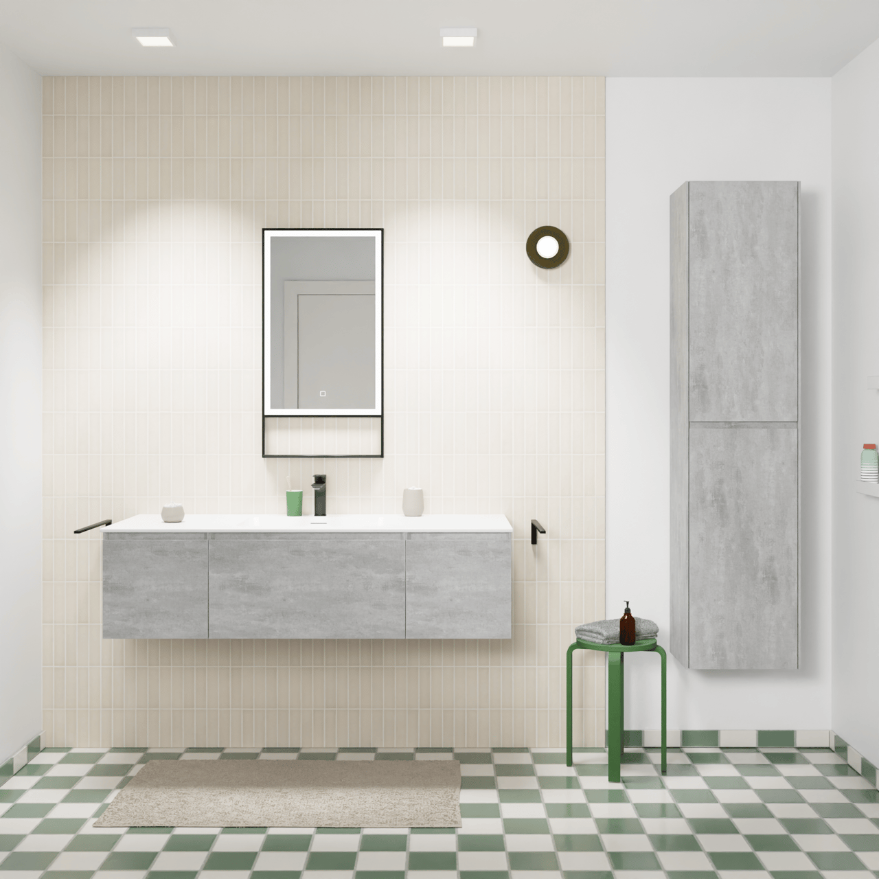 Storke Edge meuble salle de bains suspendu 135 x 52 cm béton gris foncé avec Mata plan simple en solid surface blanc mat