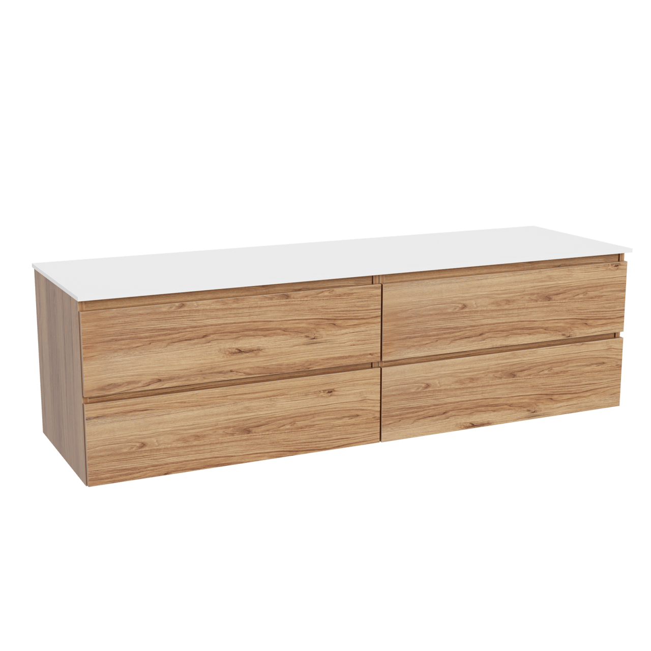 Balmani Lucida hängendes Möbelstück Set: 180 x 55 cm, Teak, mit Stretto Einzel- oder Doppel Waschtischplatte, Solid Surface Weiß matt