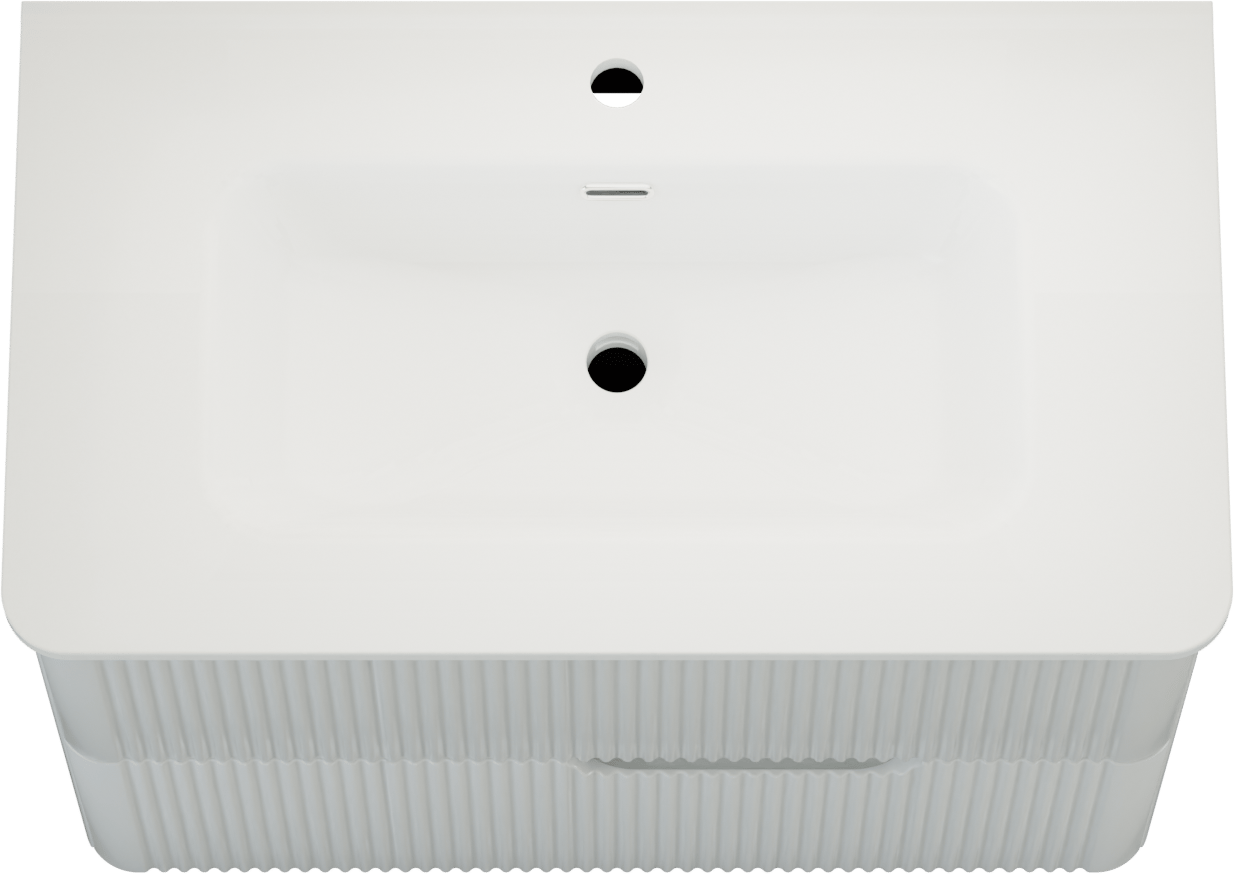 Linie Curvo hängendes Möbelstück Set: 80 x 46 cm, Weiβ glänzend, mit Baro Curvo Einzelwaschtisch Keramik Weiβ glänzend, Vertikale symmetrische runde Rippe