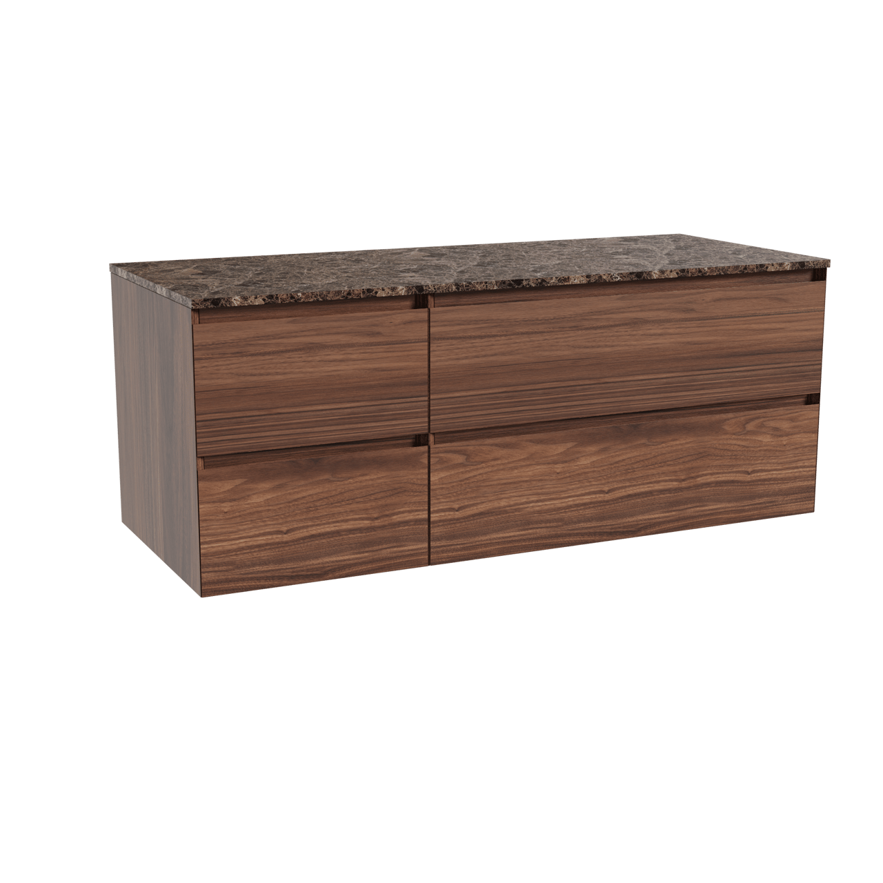 Balmani Mitra zwevend badkamermeubel 135 x 55 cm notelaar met Stretto enkel of dubbel tablet in marmer dark emperador