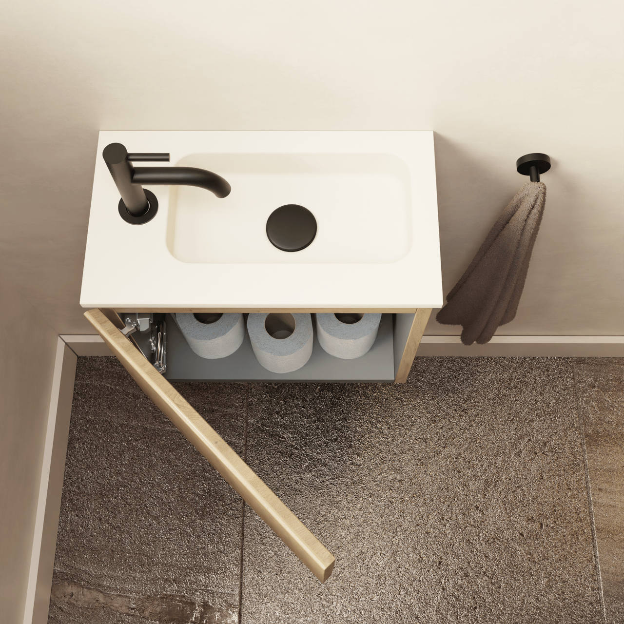 Storke Square zwevend fonteinkast 40 x 22 cm ruw eiken