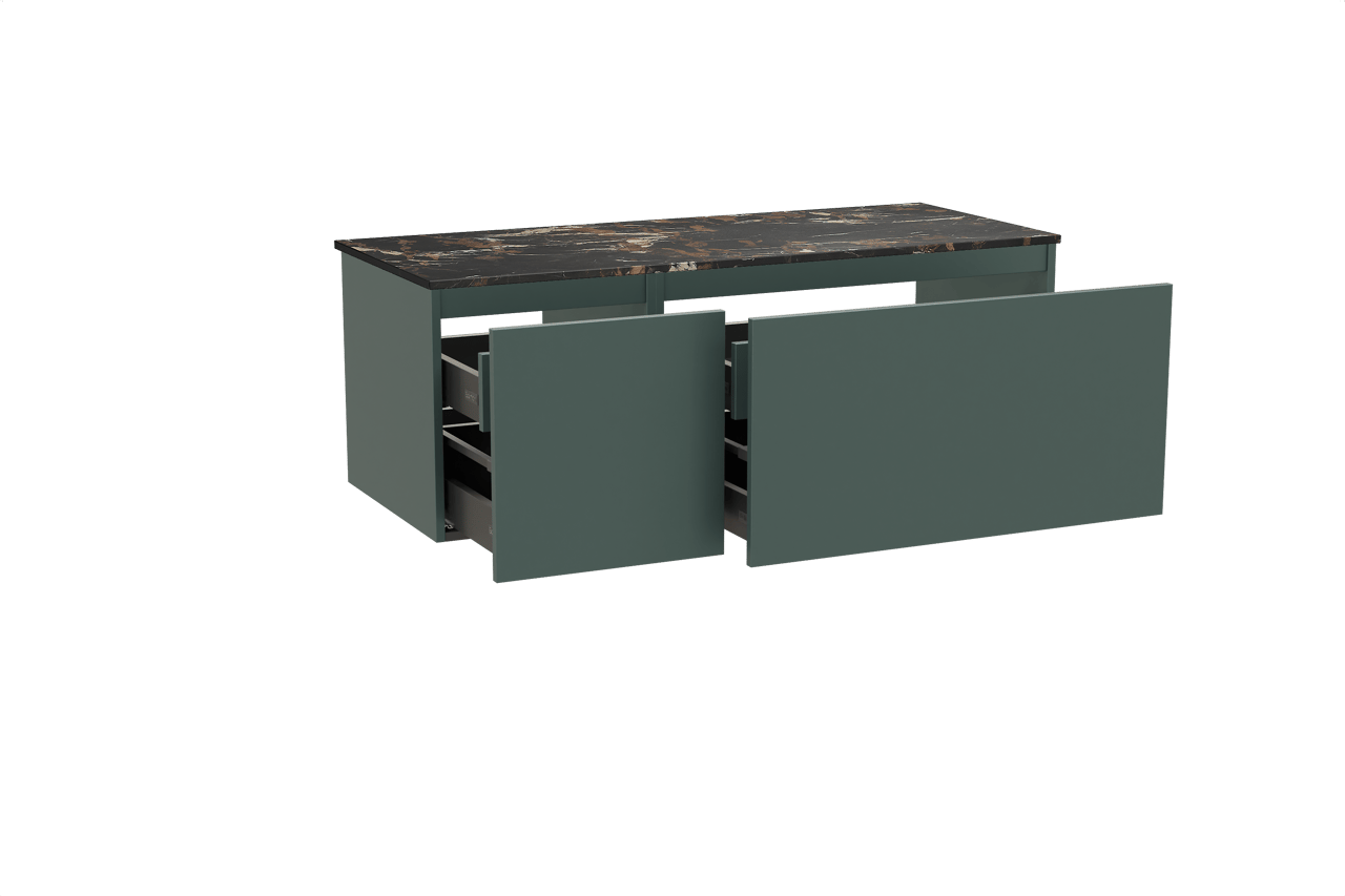 Balmani Sfera meuble salle de bains suspendu 135 x 55 cm forest avec Stretto tablette simple ou double en marbre portoro gold