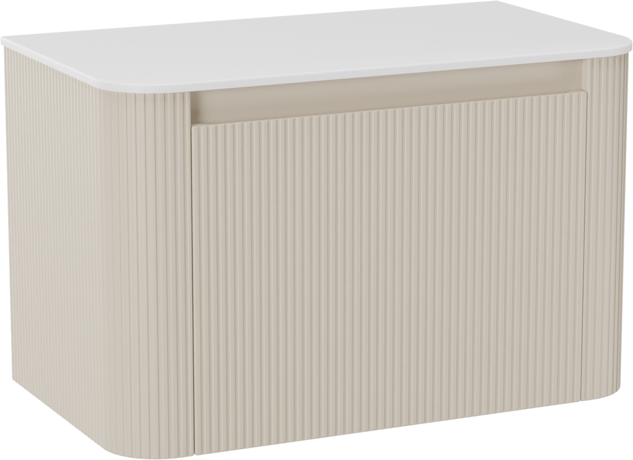 Storke Soft meuble salle de bains suspendu 80 x 46 cm Sand mat avec Tavola Soft tablette simple en Solid Surface blanc mat, Nervure droite symétrique verticale