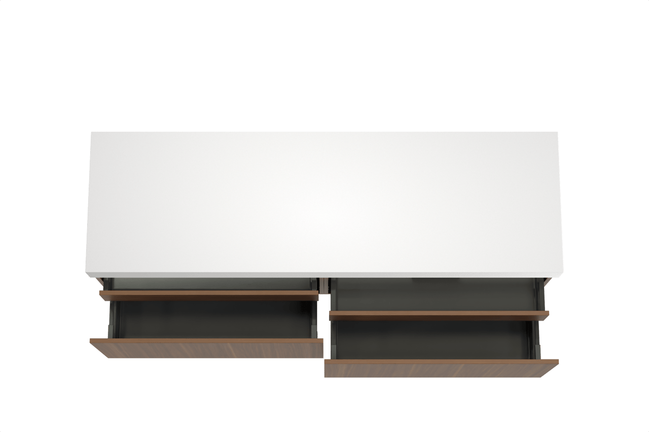 Balmani Sfera hängendes Möbelstück Set: 180 x 55 cm, Amerikanischer Nussbaum, mit Dominus Einzel- oder Doppel Waschtischplatte, Solid Surface Weiß matt