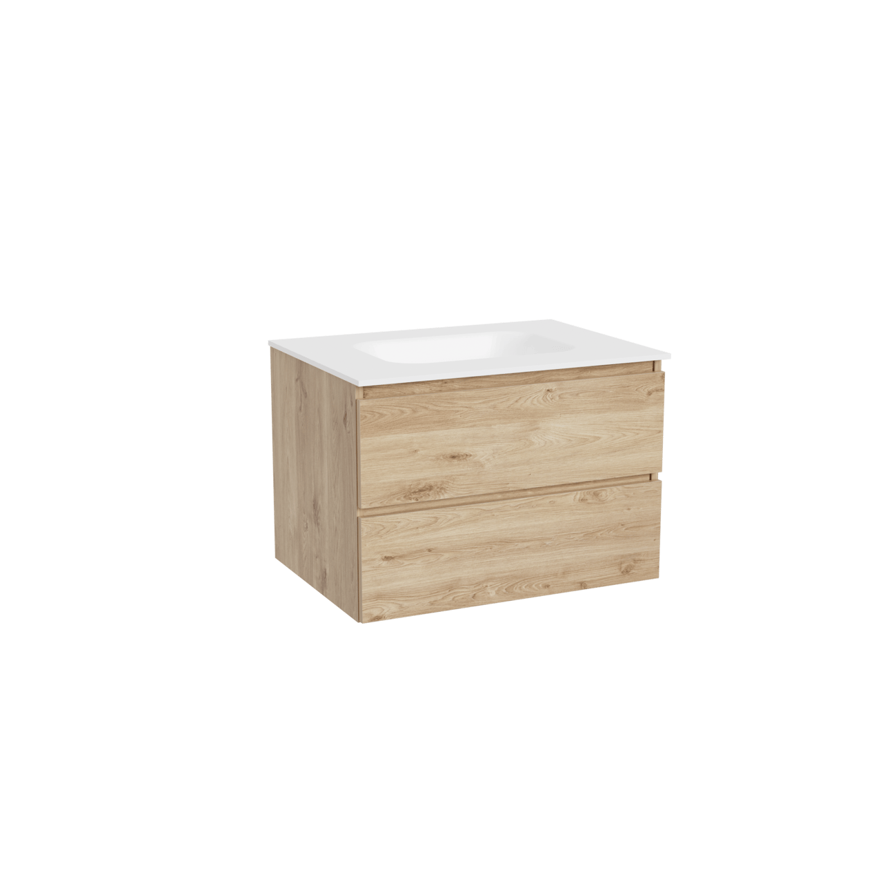 Balmani Lucida meuble salle de bains suspendu 75 x 55 cm chêne brut avec Tablo Arcato plan simple en solid surface blanc mat