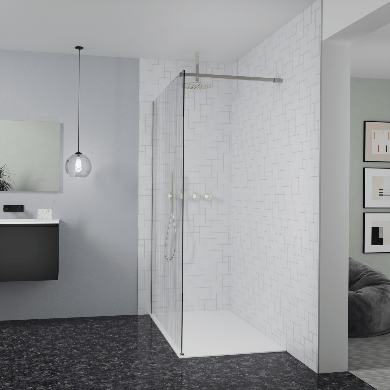 Balmani Modular douche à l'italienne: 140 x 200 cm, Mikado, Profil Brushed CoolMetal