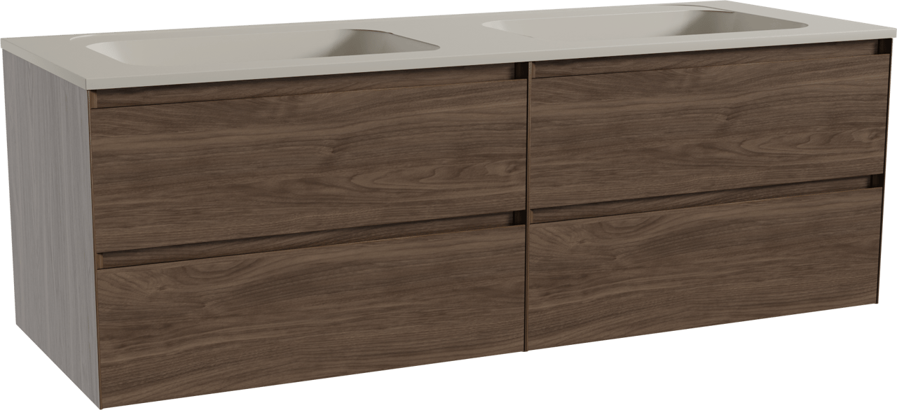 Balmani Mitra meuble salle de bains suspendu 150 x 55 cm noyer américain avec Tablo Strada double vasque en marbre composite soie grise