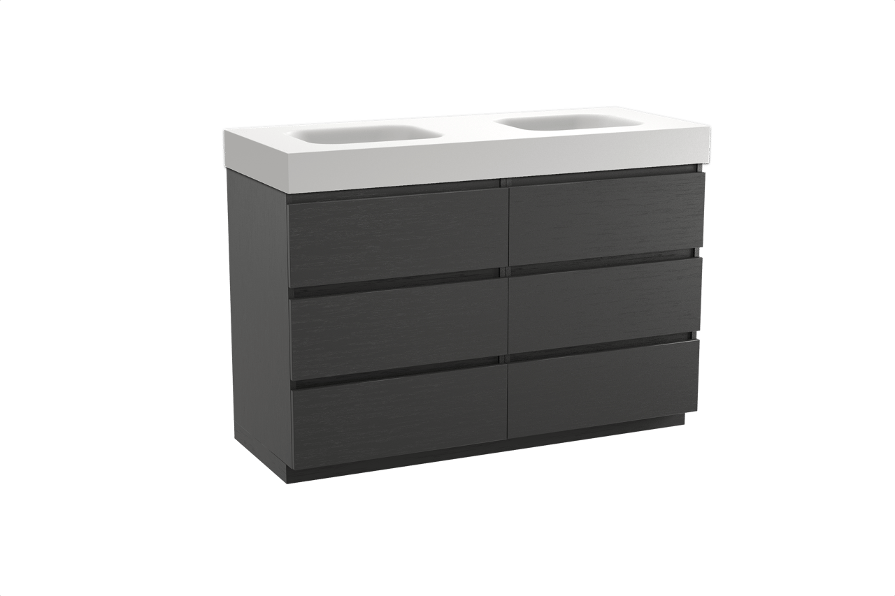 Balmani Lucida meuble salle de bains à poser 135 x 55 cm chêne noir avec Arcato double vasque en solid surface blanc mat