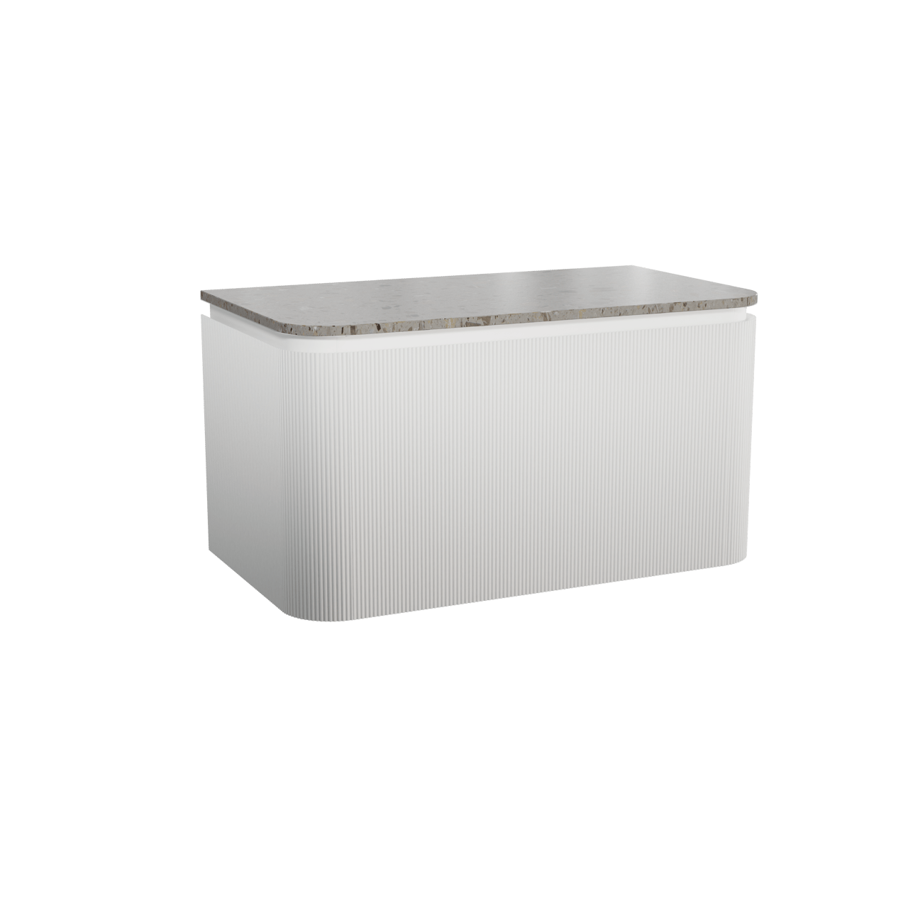 Balmani Moon meuble salle de bains suspendu 100 x 55 cm blanc mat avec Moon tablette simple en terrazzo greige terrazzo, Nervure droite symétrique verticale