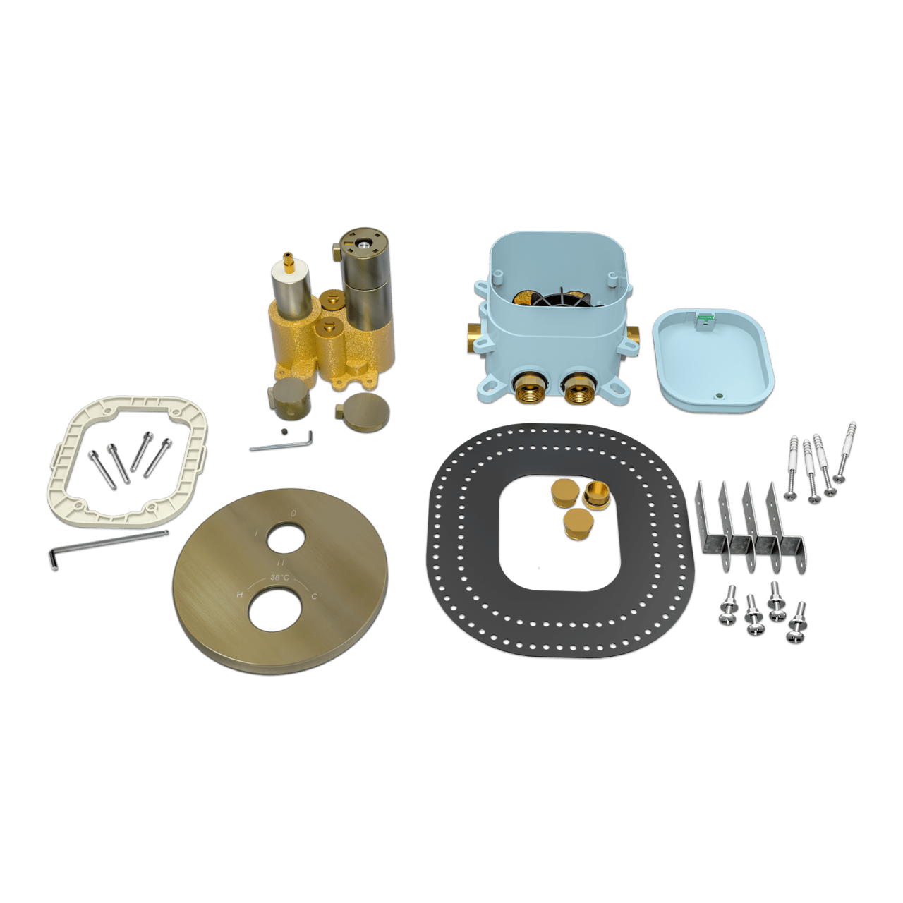 Blaufoss Smartbox Round inbouw thermostaat 2 of 3 uitgangen Brushed Champagne Gold incl. inbouwelement