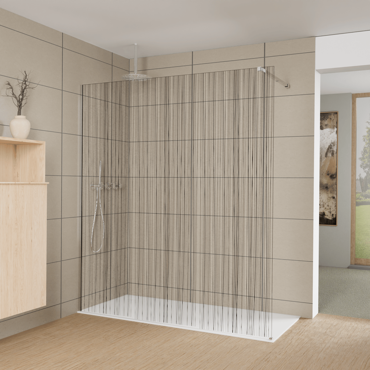 Balmani Modular douche à l'italienne: 180 x 200 cm, Mikado, avec coating, Profil Chrome brillant