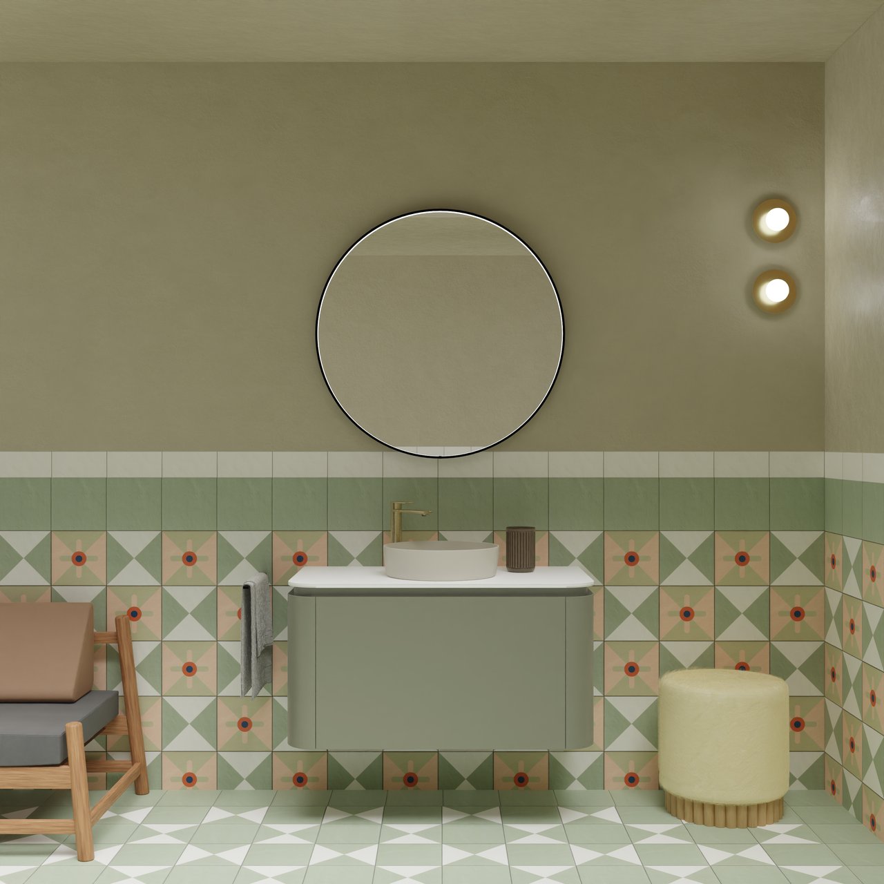 Balmani Moon hängender Waschbeckenunterschrank: 100 x 55 cm, Salbei Grün, 2 Schubladen