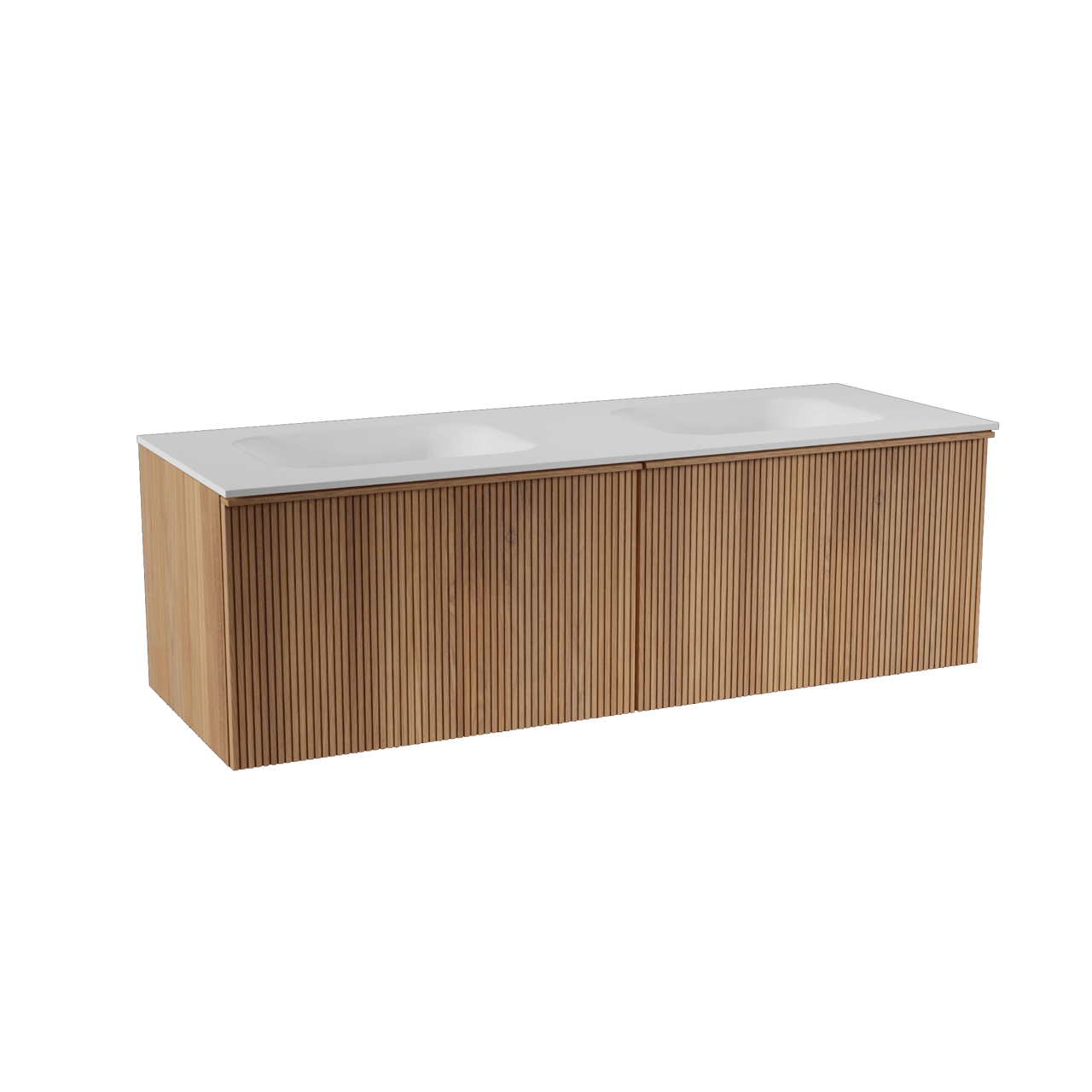 Balmani Forma meuble salle de bains suspendu 120 x 55 cm teck avec Tablo Oval lavabo simple pour 2 trous de robinet en solid surface blanc mat, Nervure droite symétrique verticale