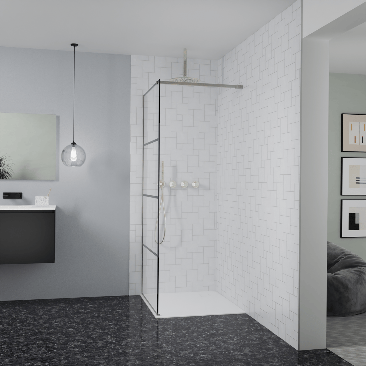 Balmani Modular Walk-In Dusche: 90 x 200 cm, Lined, Profil Brushed CoolMetal