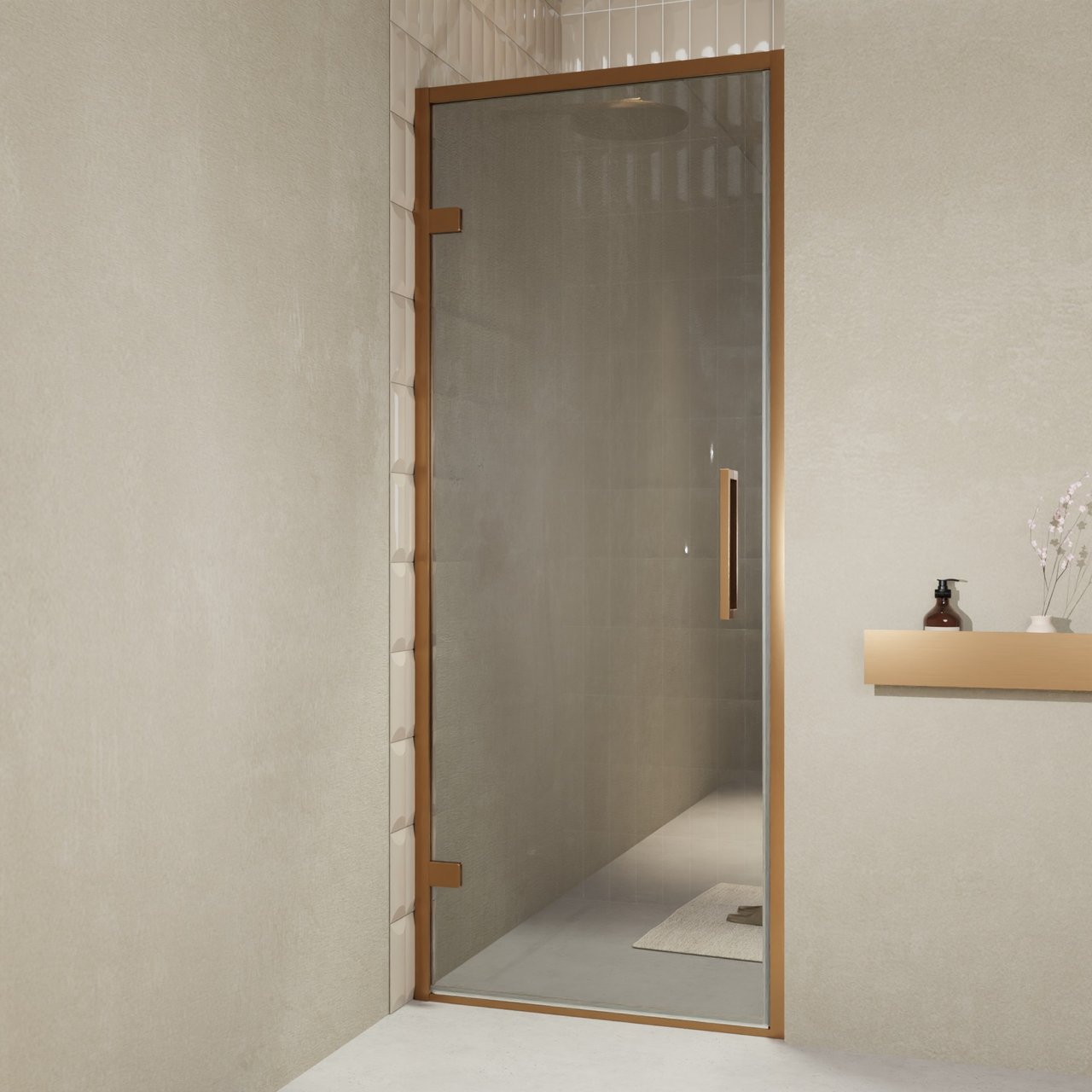 Balmani Senses Design douche draaideur links 90 cm x 210 cm Reflex spiegelglas, Brushed Rosegold profielen