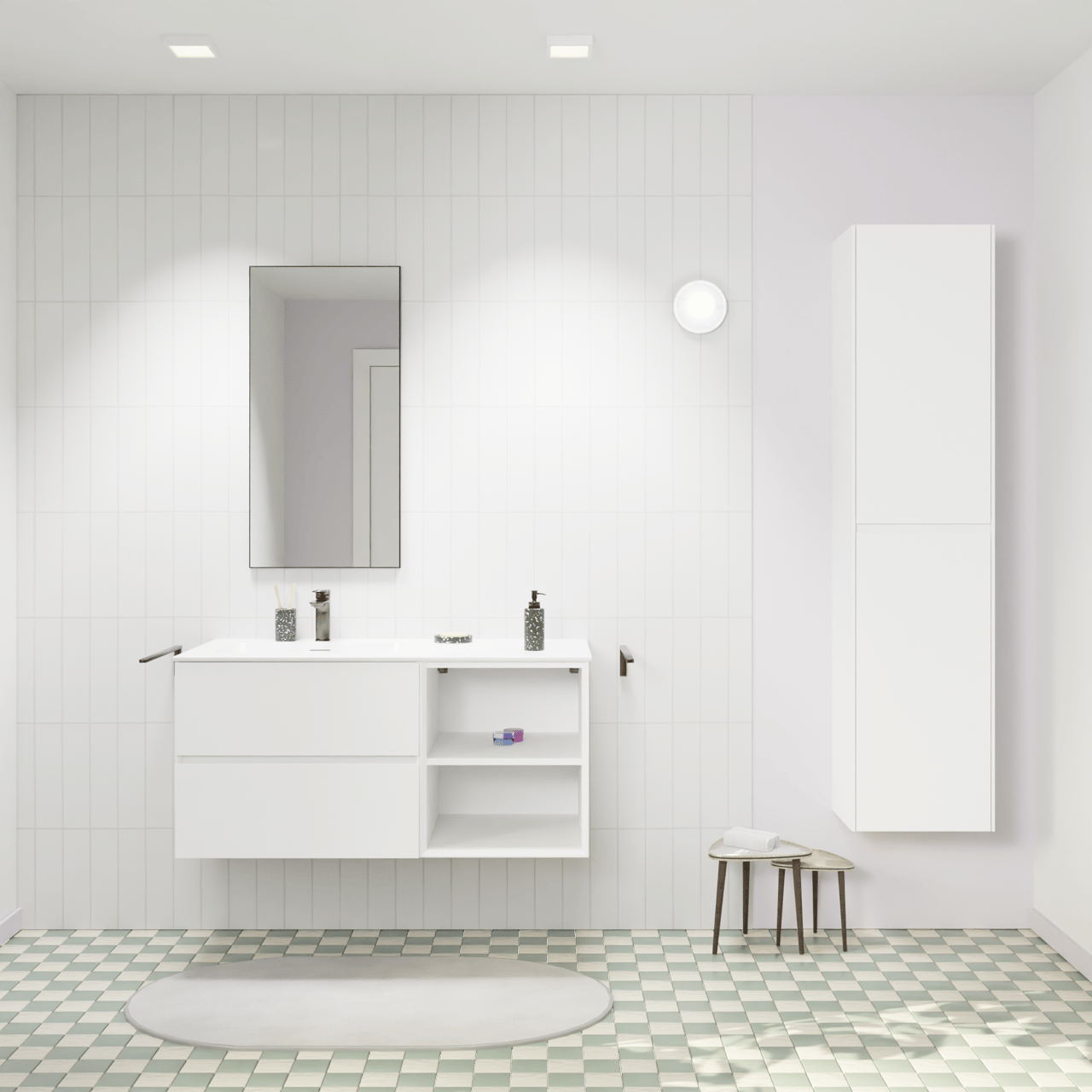 Storke Edge meuble salle de bains suspendu 110 x 52 cm blanc mat avec Mata plan vasque asymétrique à gauche en solid surface blanc mat