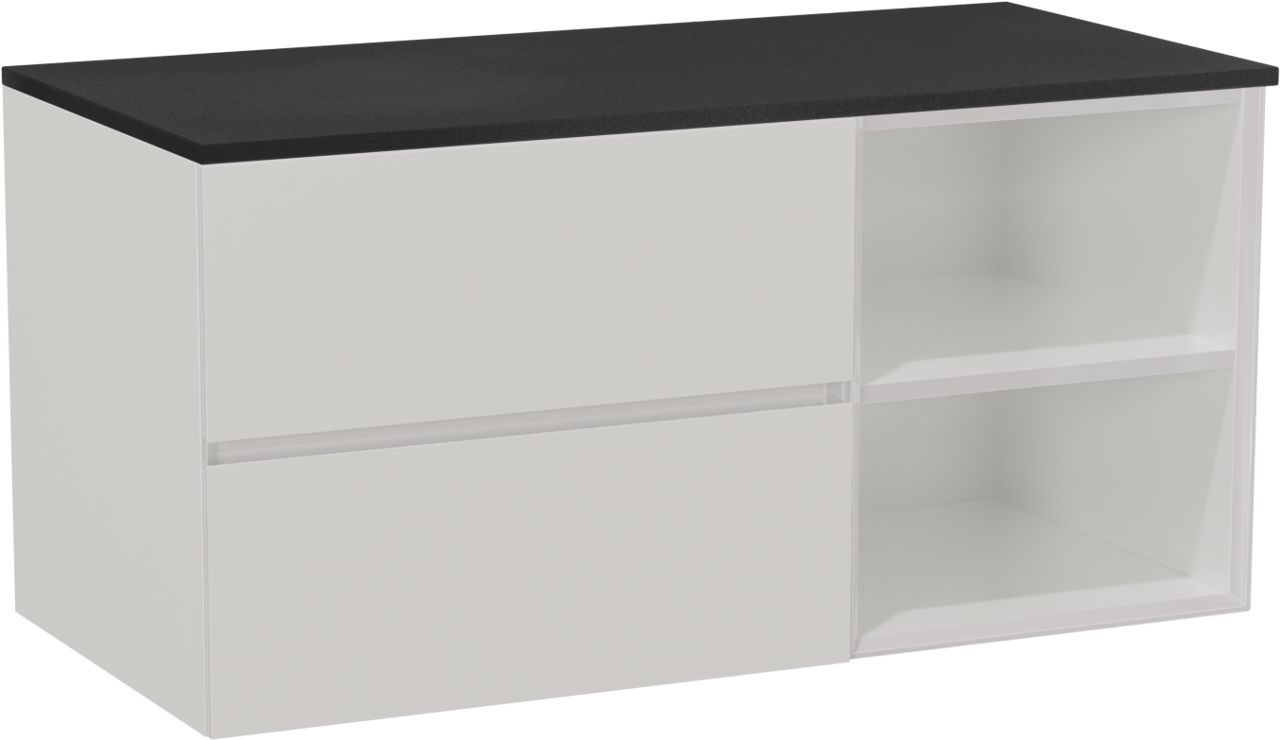 Storke Edge meuble salle de bains suspendu 110 x 52 cm blanc brillant avec Panton tablette simple en mdf enduit de poudre noir mat