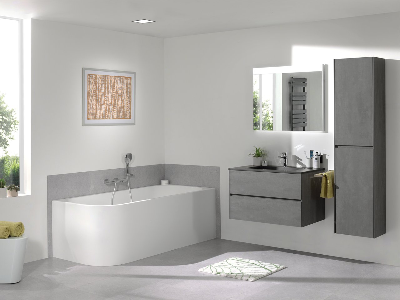 Storke Edge hängender Waschbeckenunterschrank: 85 x 52 cm, Beton dunkelgrau, 2 Schubladen