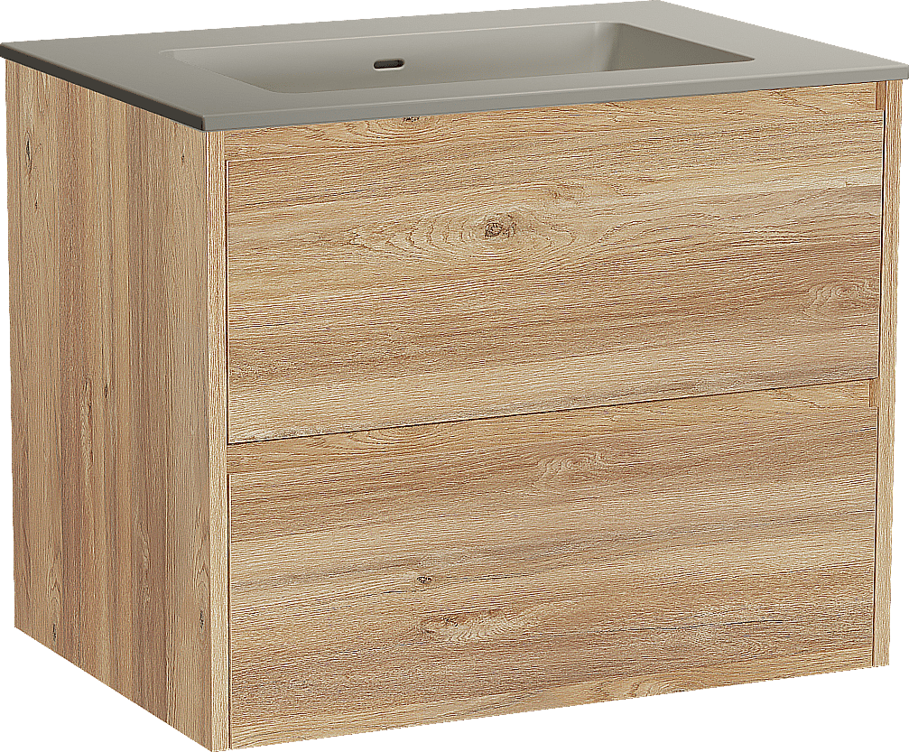 Storke Seda zwevend badmeubel 75 x 52 cm ruw eiken met Diva enkele wastafel in top solid zijdegrijs