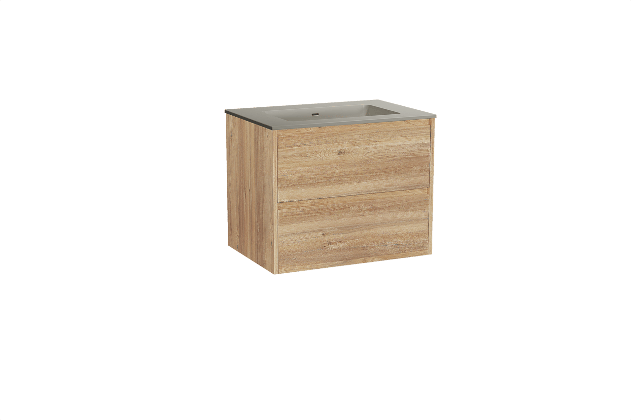 Storke Seda hängendes Möbelstück Set: 75 x 52 cm, Rohe Eiche, mit Diva Einzelwaschtisch, Top Solid Seidengrau