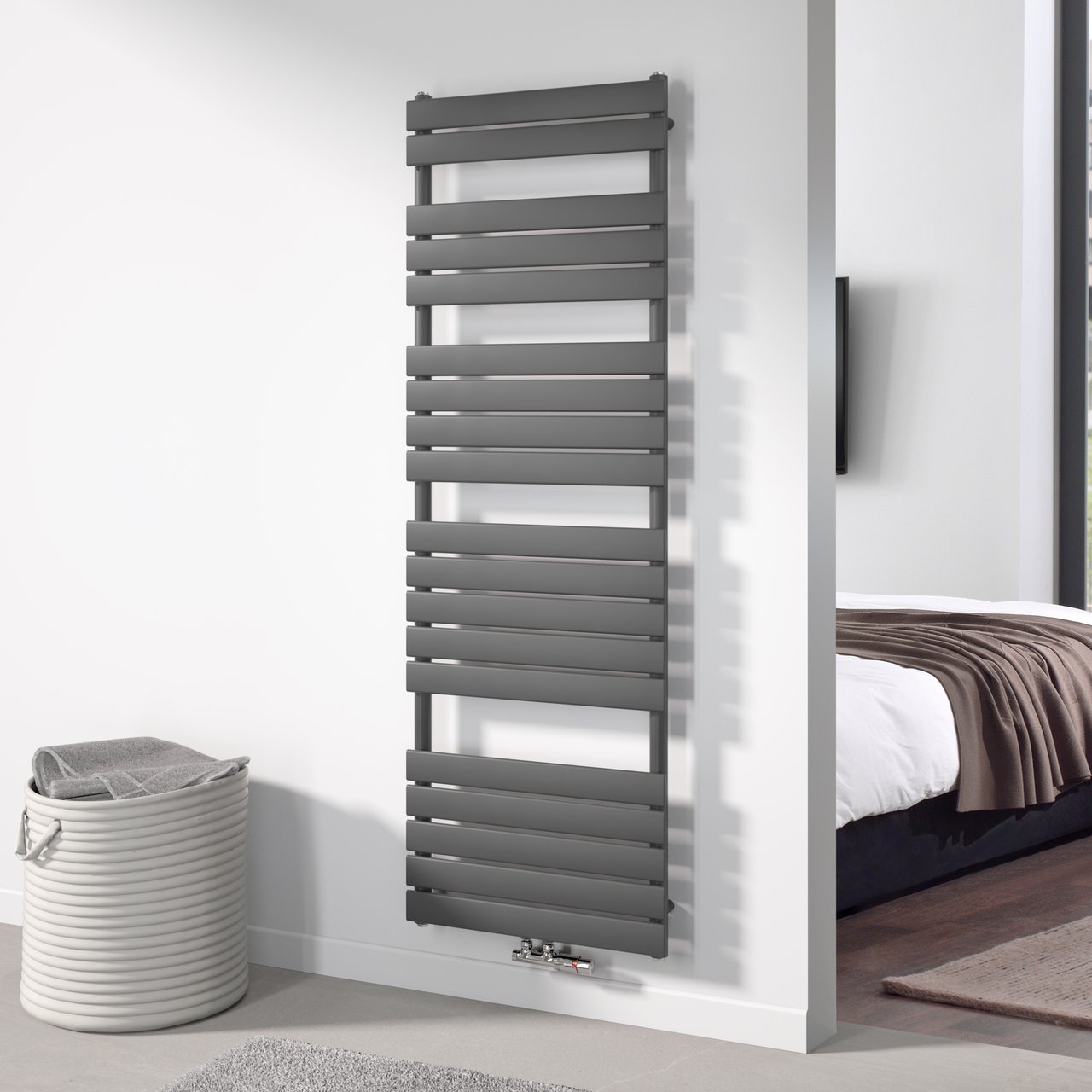 Vipera Vulcan einzelner Handtuchheizkörper, 60 x 180 cm, Zentralheizung, grau anthrazit, Seiten- und Mittelanschluss, 1.320W