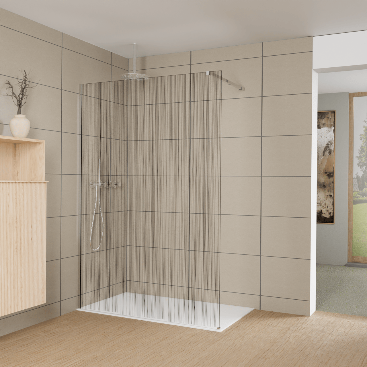 Balmani Modular Walk-In Dusche: 140 x 200 cm, Mikado, inklusive Coating, Profil Chrom glänzend