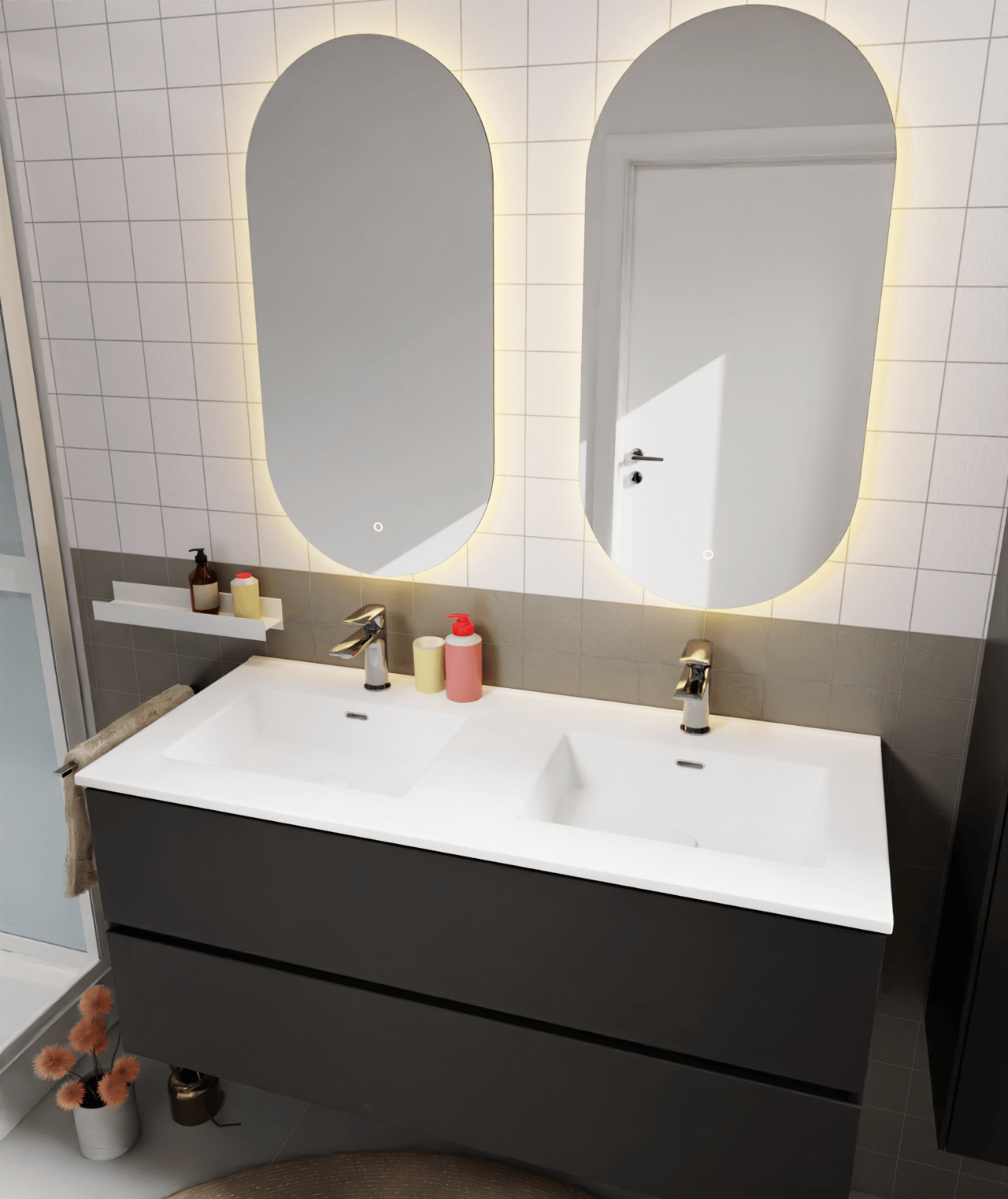 Storke Kera dubbele wastafel glanzend witte porselein 120 x 52 cm, exclusief crepine