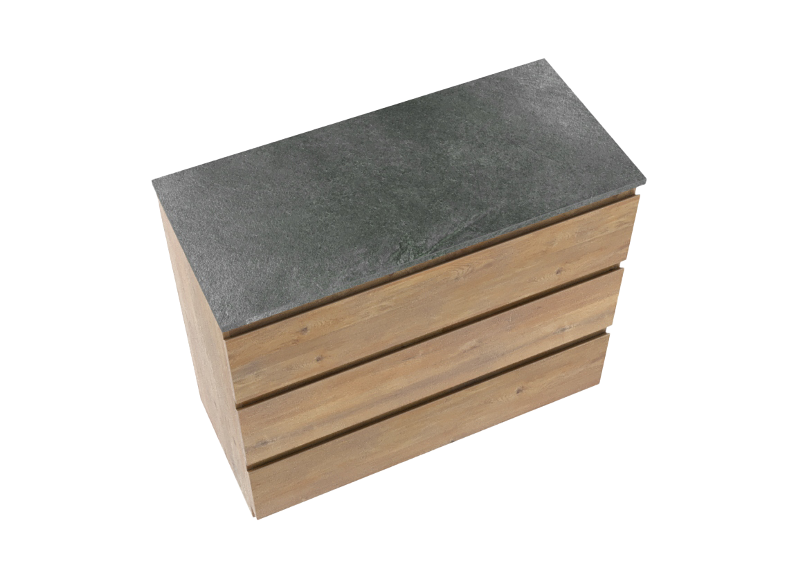 Linie Lado freistehendes Möbelstück Set: 100 x 46 cm, Naturbelassene Eiche, mit Lado Einzel- oder Doppel Waschtischplatte, Melamin Schiefergrau