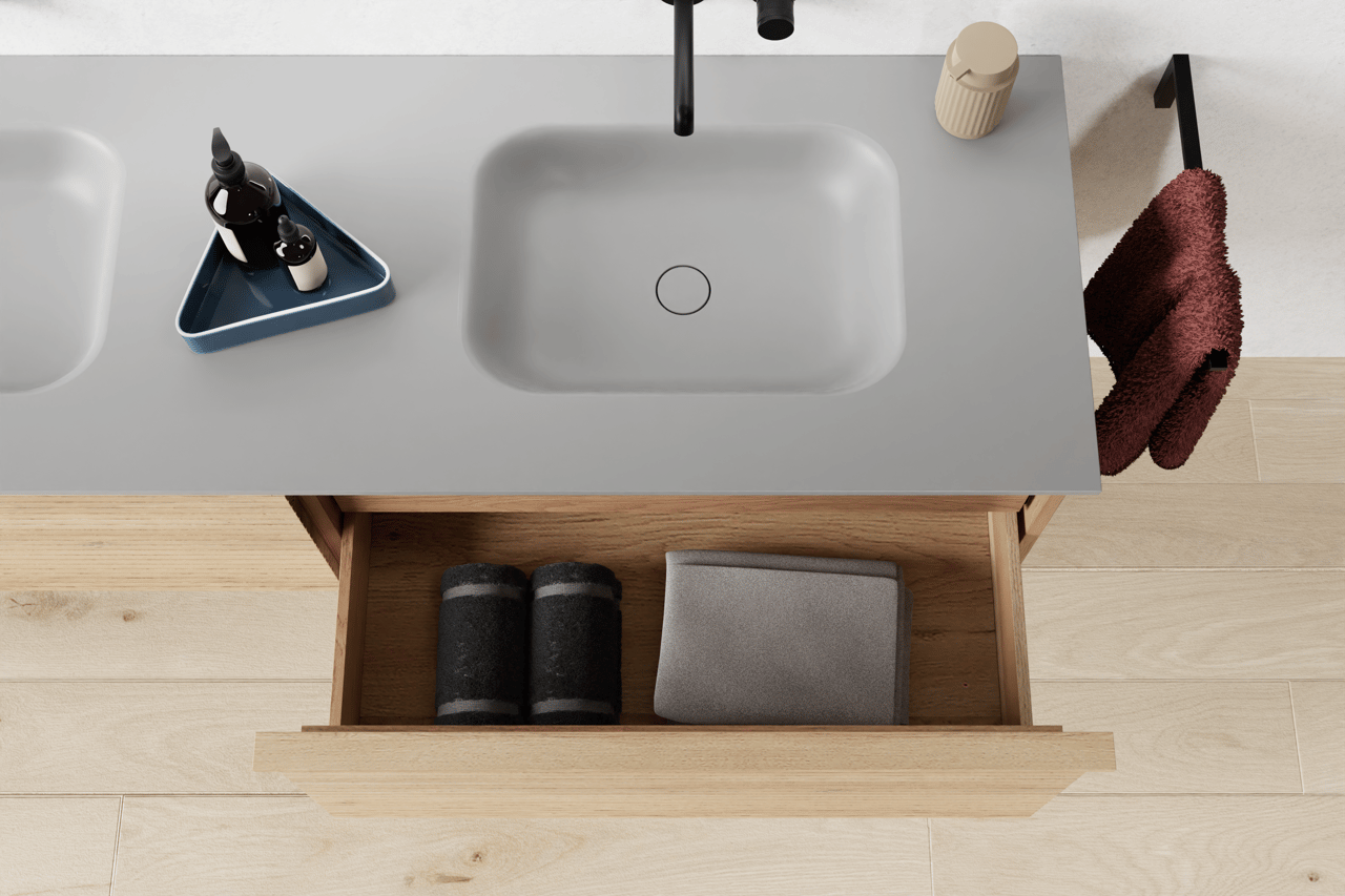 Balmani Forma meuble sous-lavabo suspendu nervure horizontale 90 x 55 cm chêne naturel 2 tiroirs