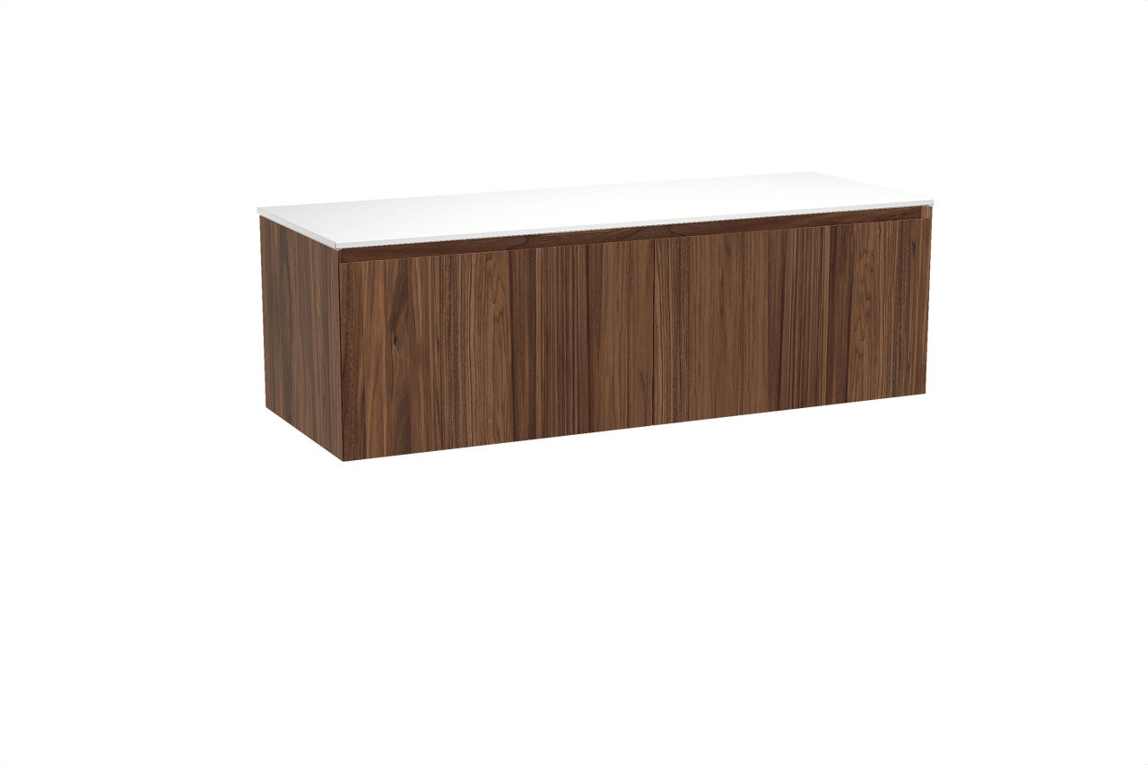 Balmani Idra zwevend badkamermeubel 150 x 55 cm notelaar met Stretto enkel of dubbel tablet in solid surface mat wit