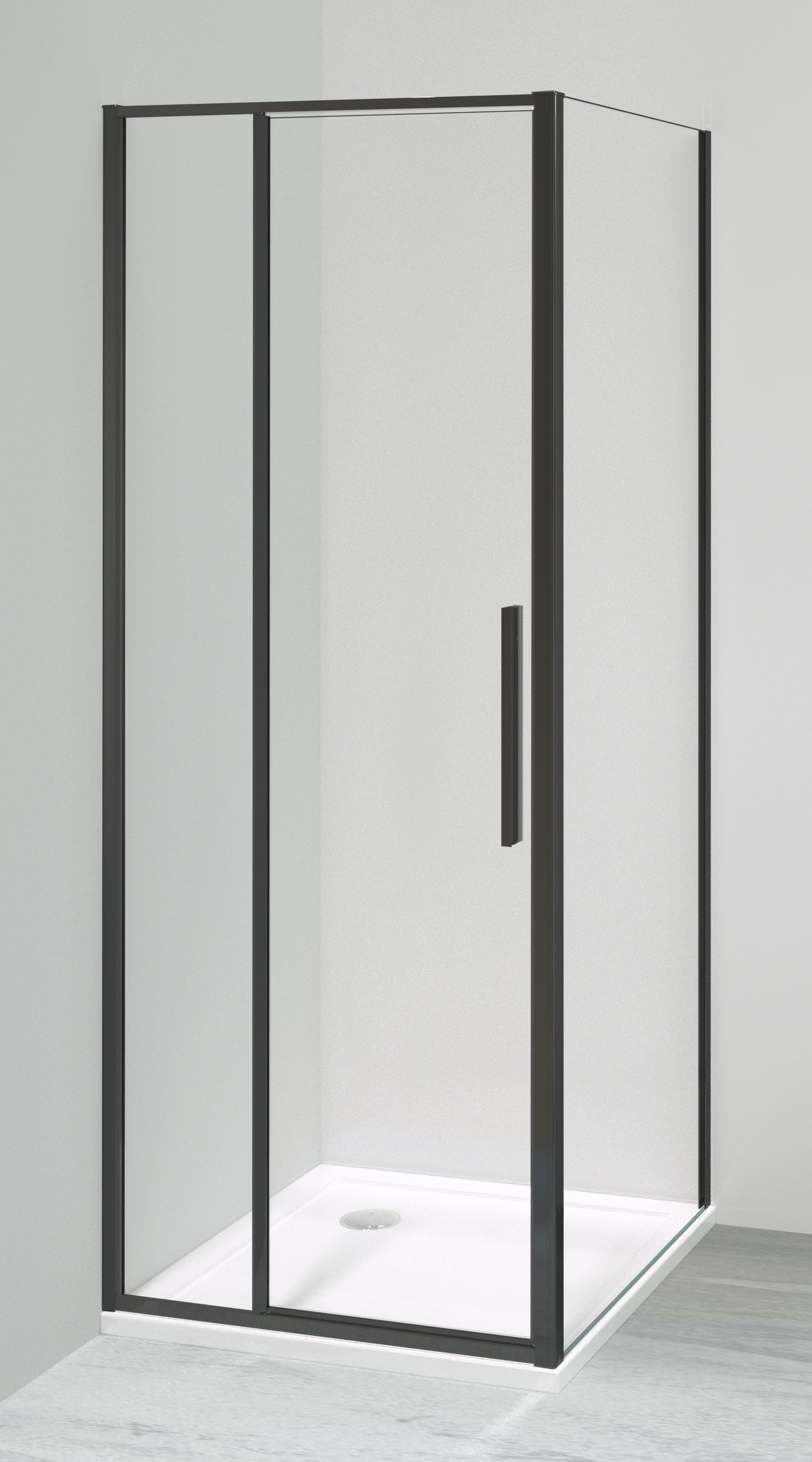 Luca Varess Morano douchecabine met draaideur en 2 vaste zijwanden 80 x 80 cm helder glas mat zwart profiel