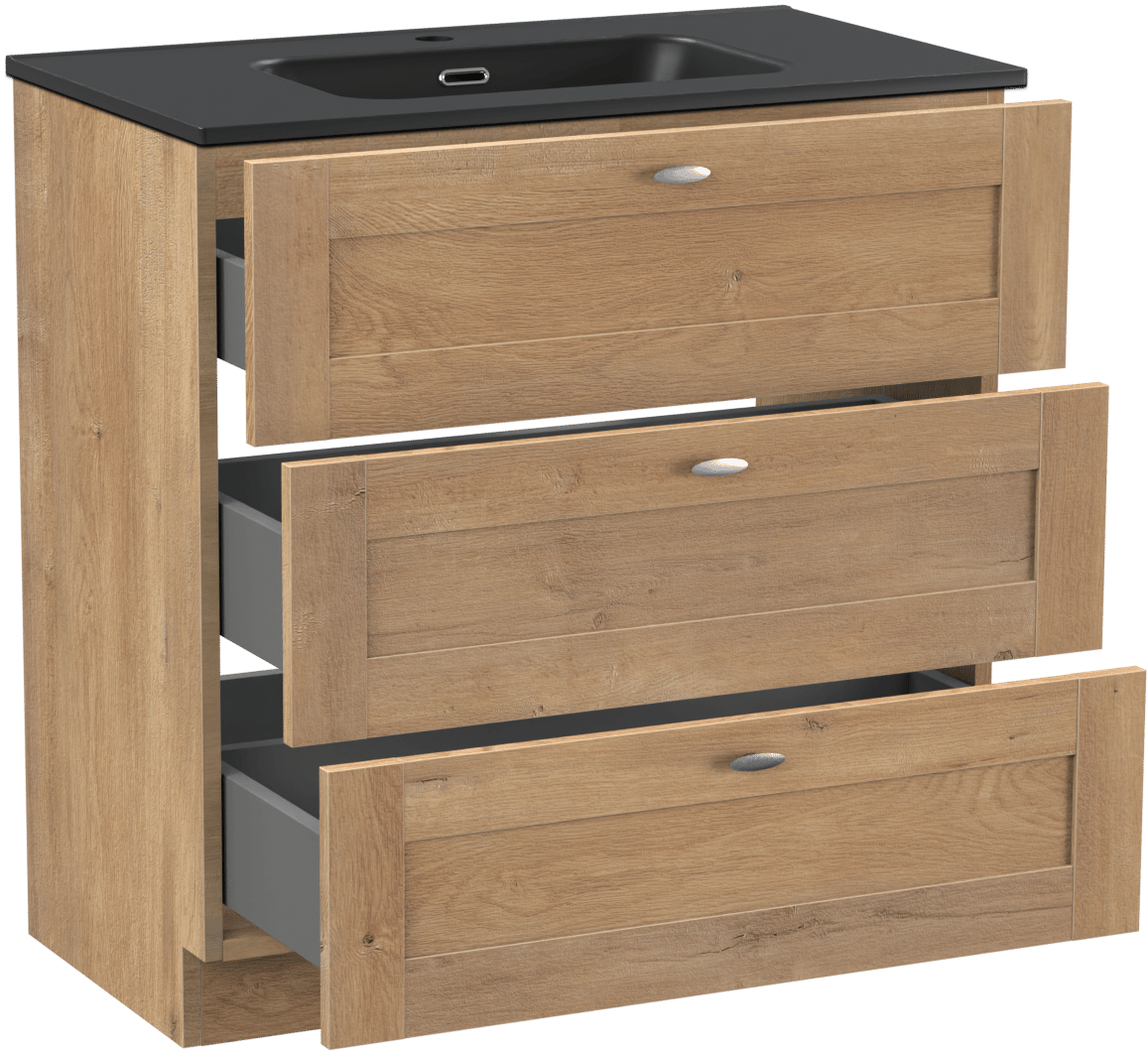 Linie Classo meuble salle de bains à poser 80 x 46 cm chêne naturel avec Baro plan simple en porcelaine noir mat