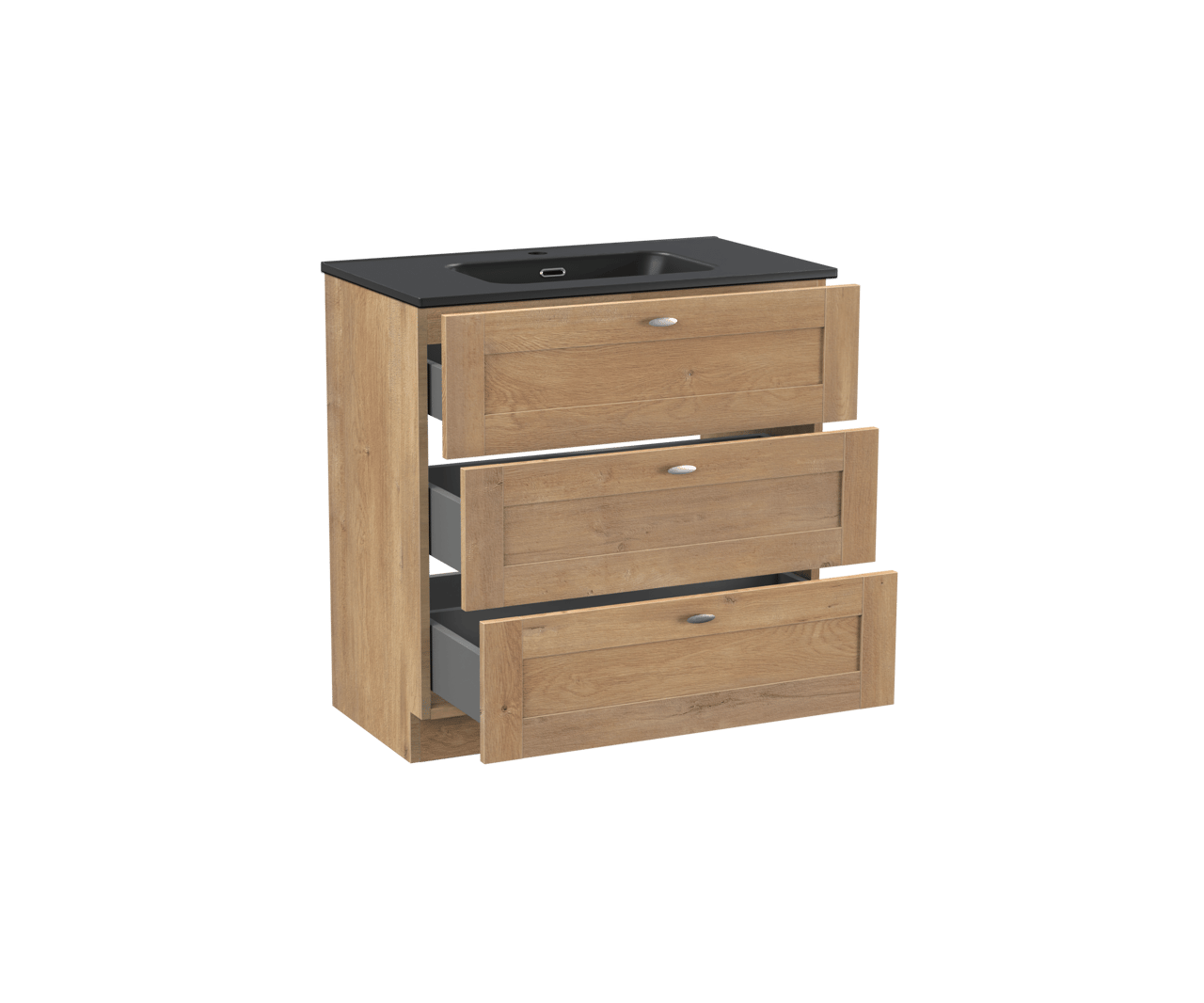 Linie Classo staand badkamermeubel 80 x 46 cm natuur eik met Baro enkele wastafel in porselein mat zwart