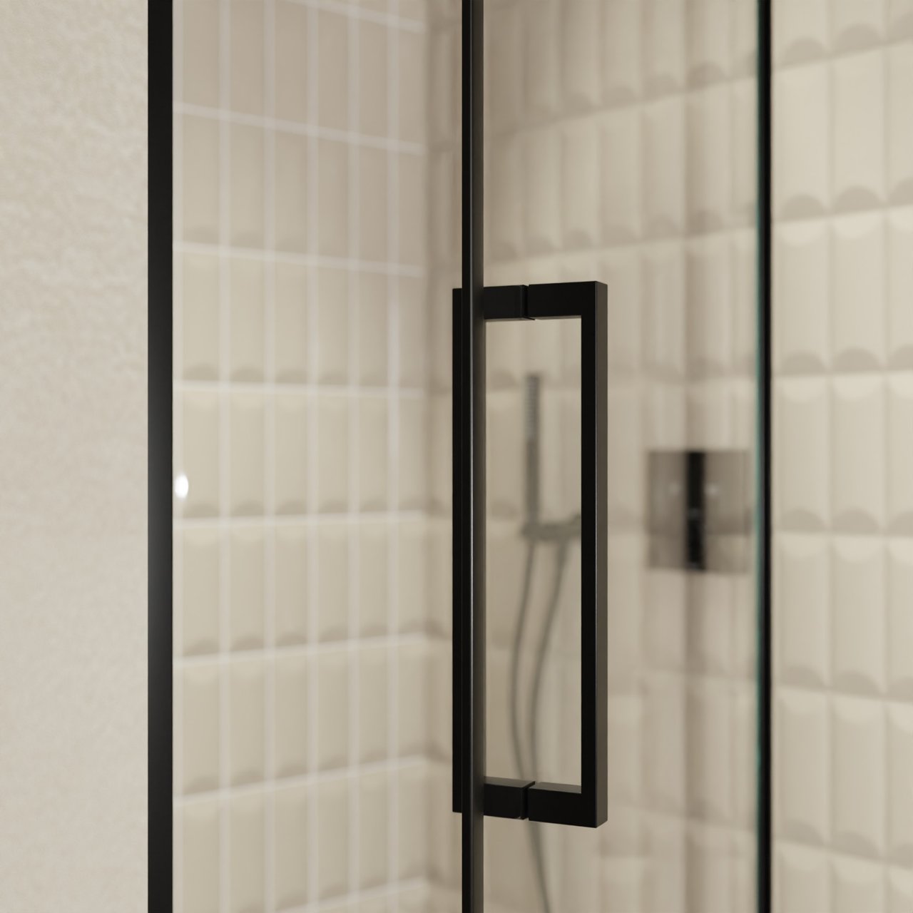 Balmani Senses Design douche draaideur rechts 120 cm x 210 cm Helder glas, Zwarte profielen