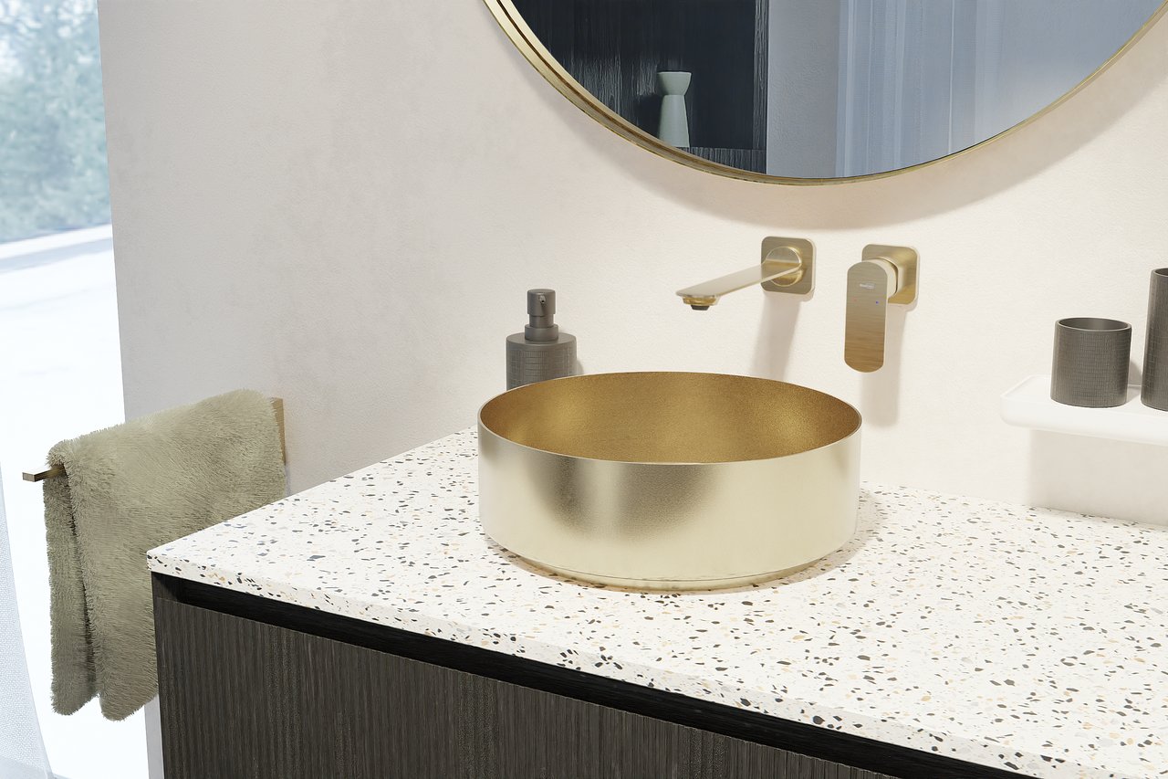 Balmani Accia vasque à poser acier inoxydable Brushed Champagne Gold rond Ø 36 cm