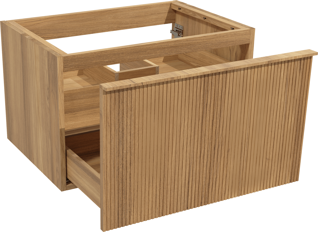 Balmani Forma hängender Waschbeckenunterschrank: 75 x 55 cm, Teak, 2 Schubladen
