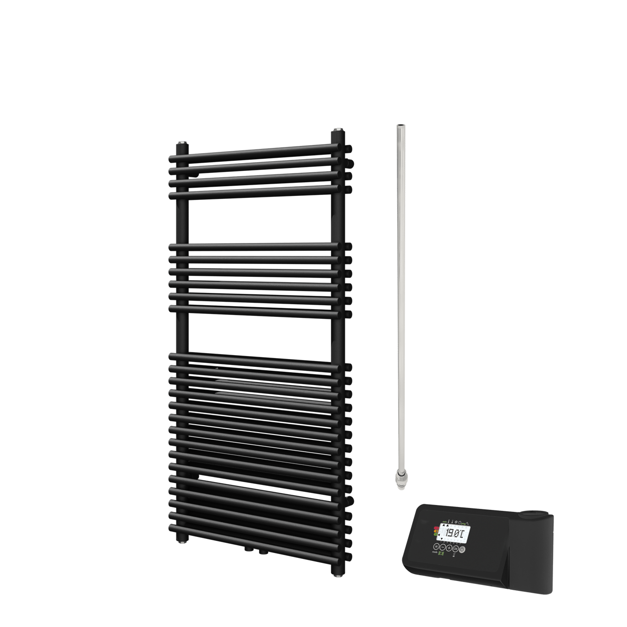 Vipera Alegria dubbele handdoekradiator 60 x 120 cm elektrische verwarming zwart mat zij- en middenaansluiting 1.000W, weerstand inbegrepen